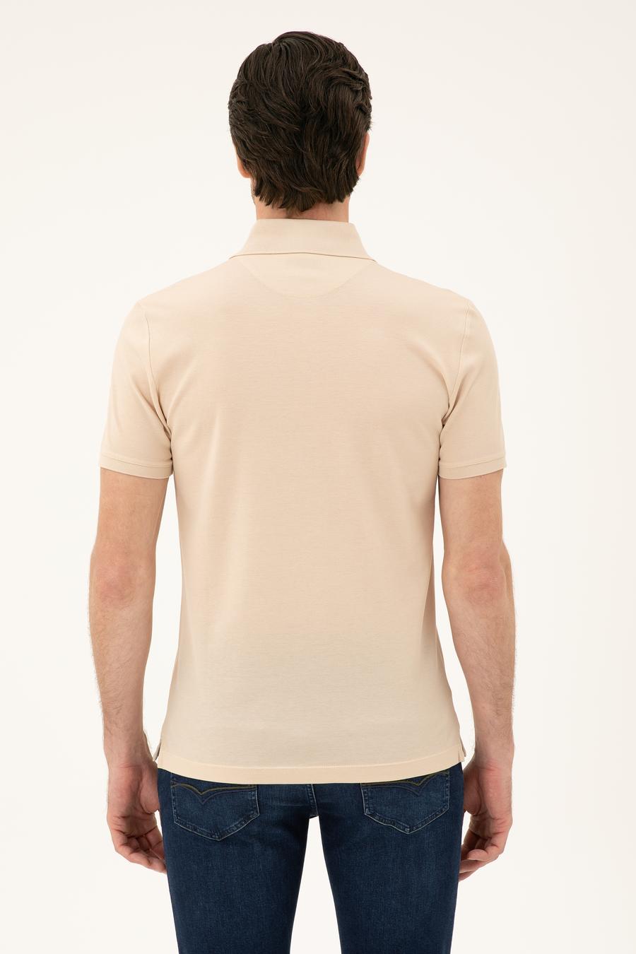 Bej Slim Fit Polo Yaka Merserize T-shirt - 50284769129