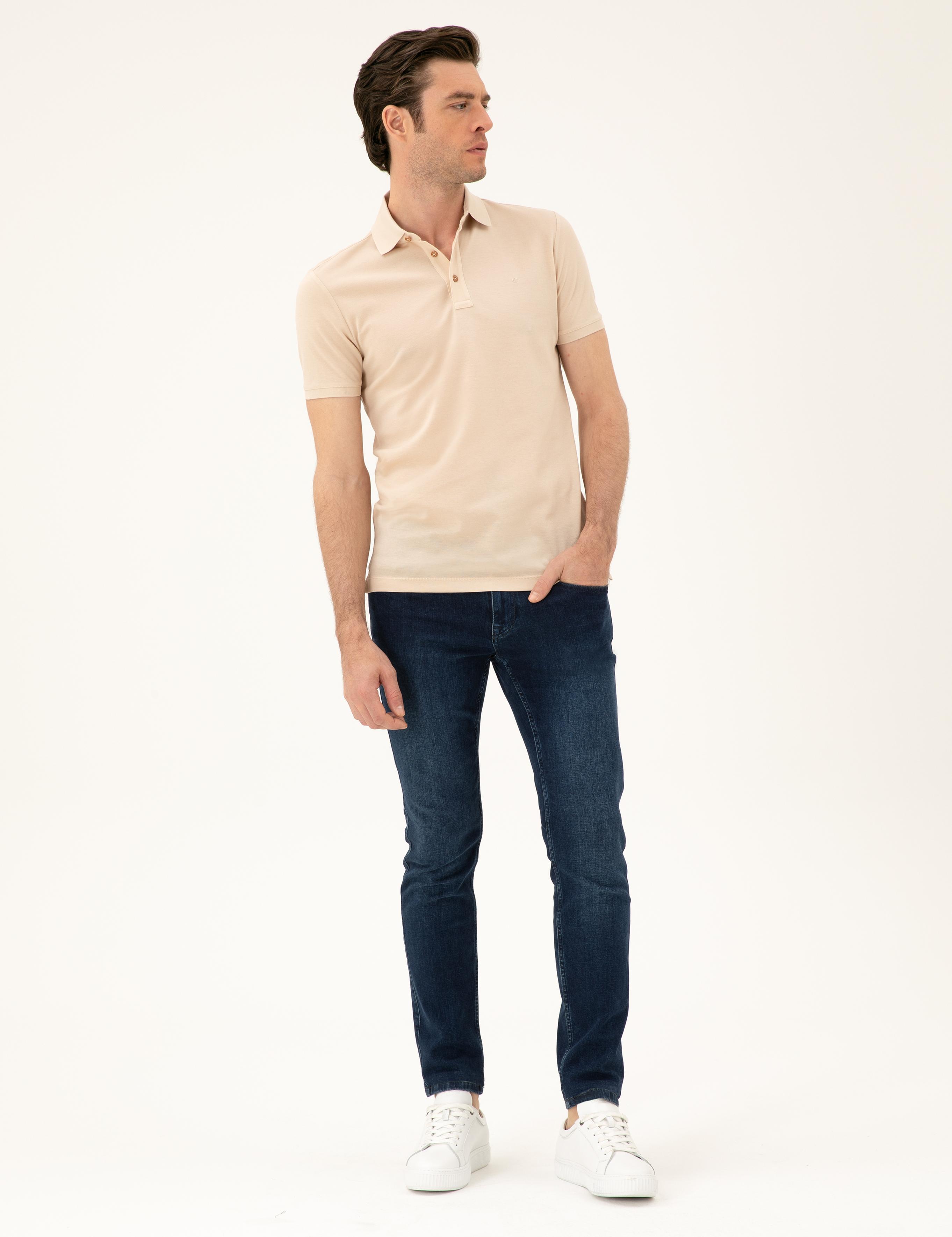 Bej Slim Fit Polo Yaka Merserize T-shirt - 50284769129