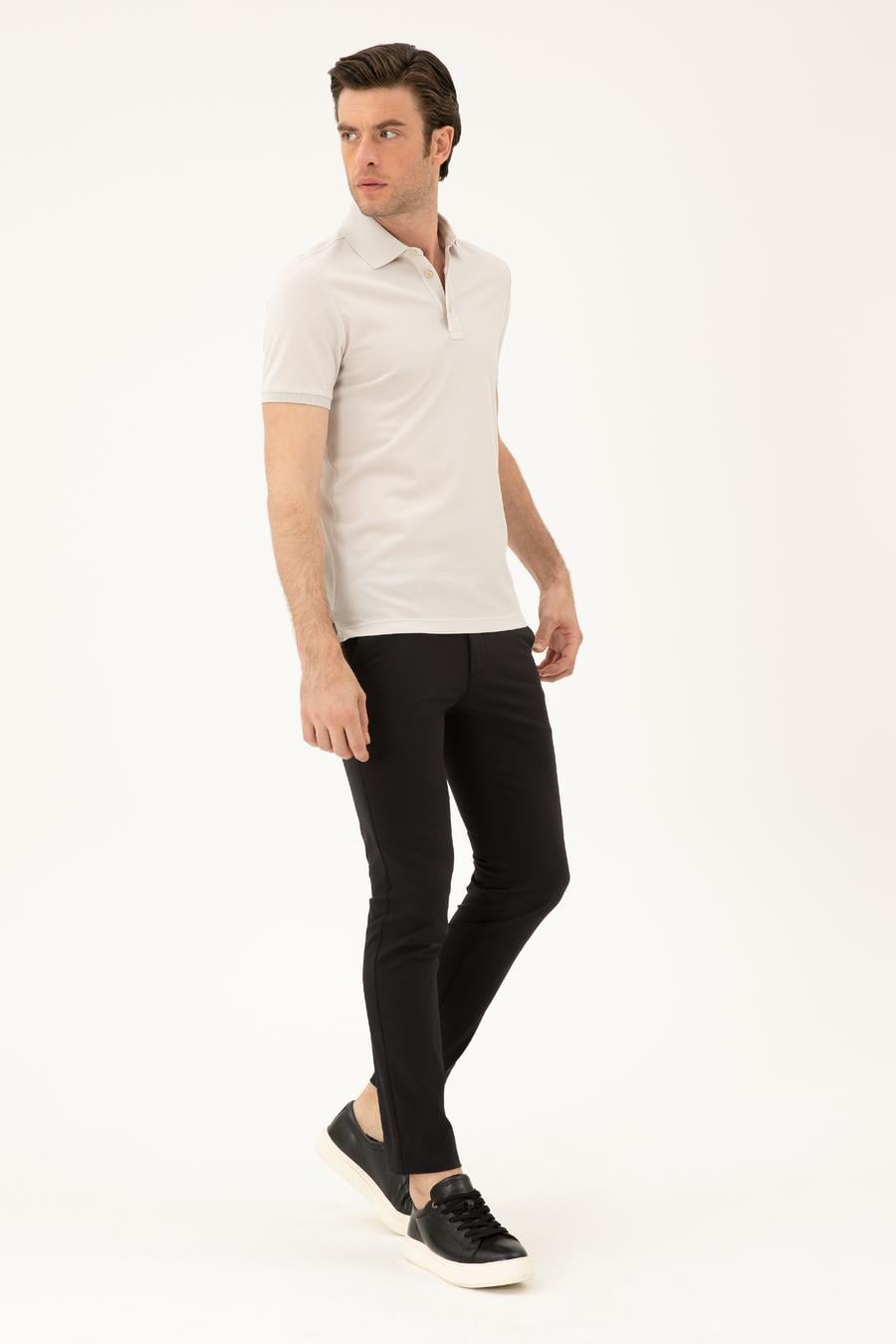 Açık Gri Slim Fit Polo Yaka Merserize T-shirt - 50284769127