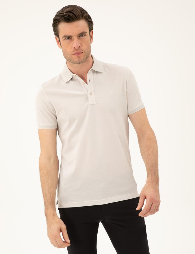 Açık Gri Slim Fit Polo Yaka Merserize T-shirt