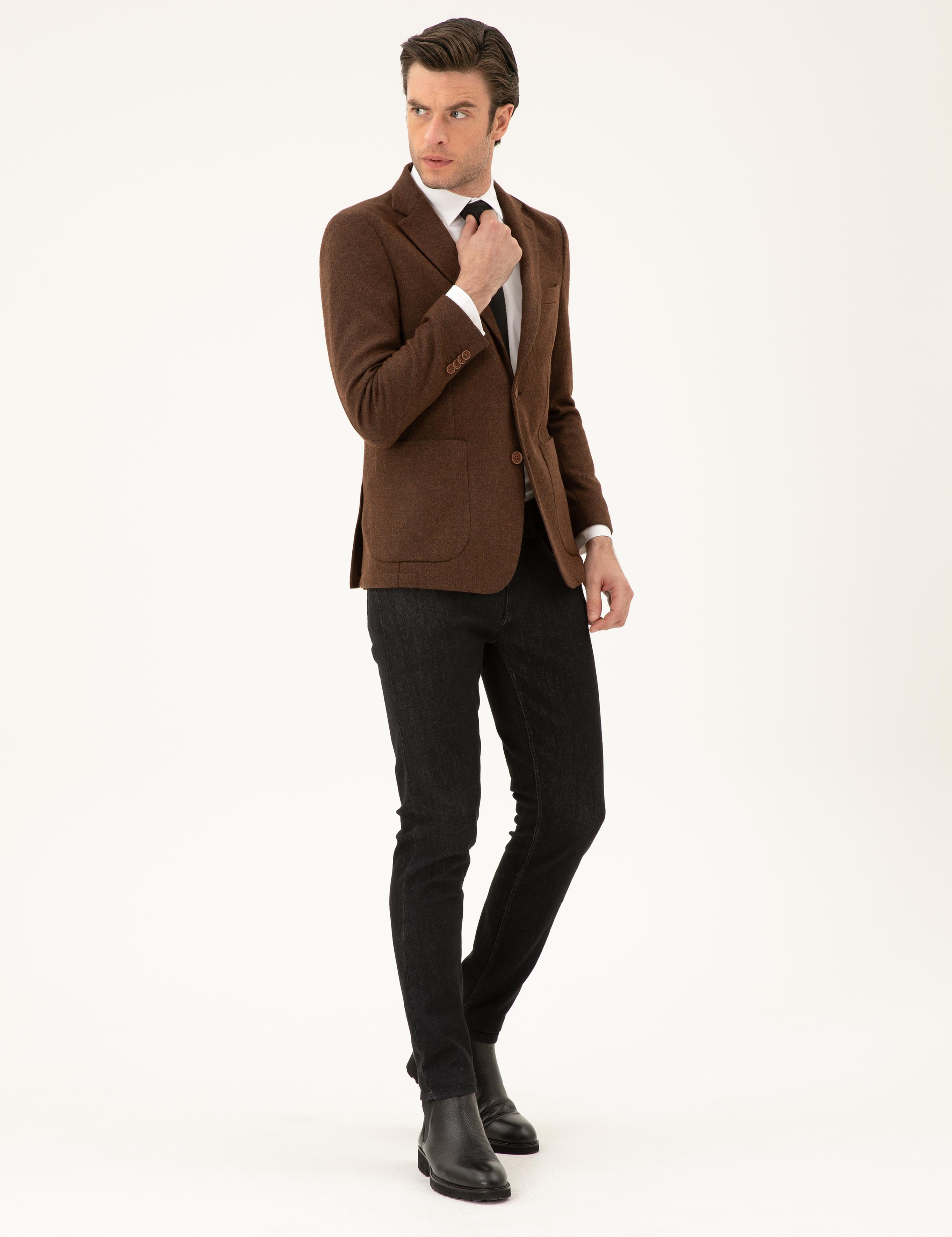 Kahverengi Slim Fit Ceket - 50272714038