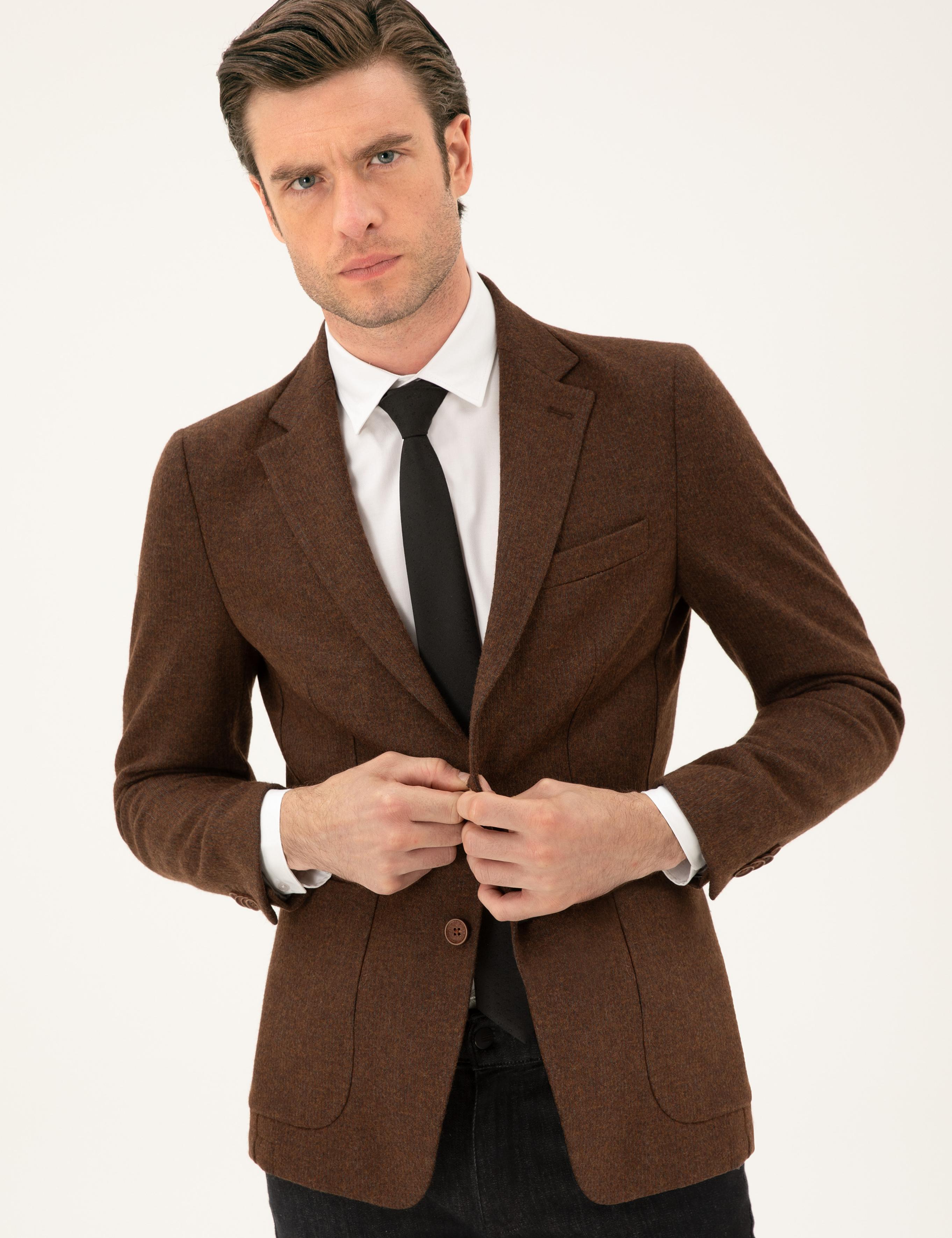 Kahverengi Slim Fit Ceket - 50272714038