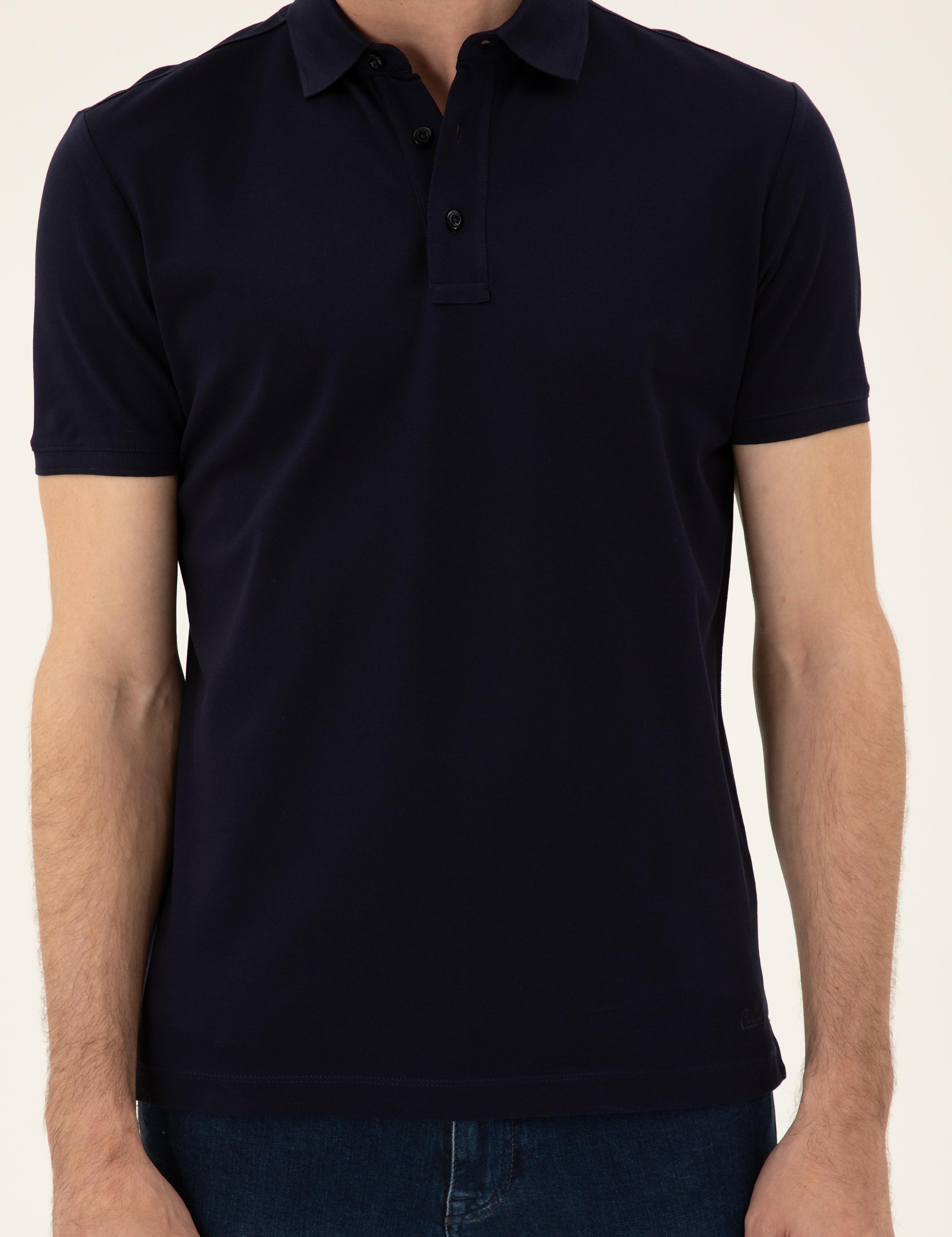 Lacivert Slim Fit Polo Yaka Merserize T-shirt - 50284772023