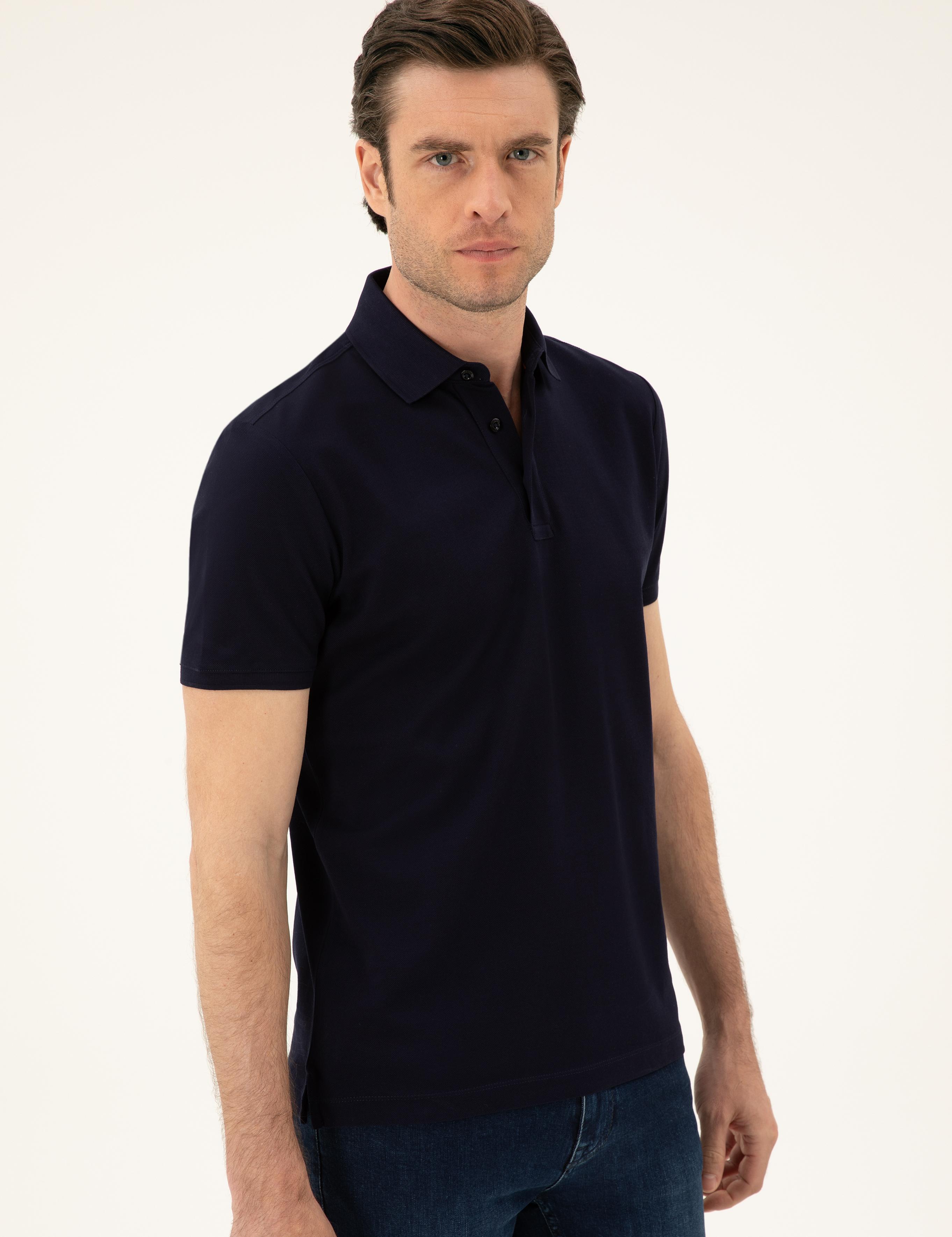 Lacivert Slim Fit Polo Yaka Merserize T-shirt - 50284772023