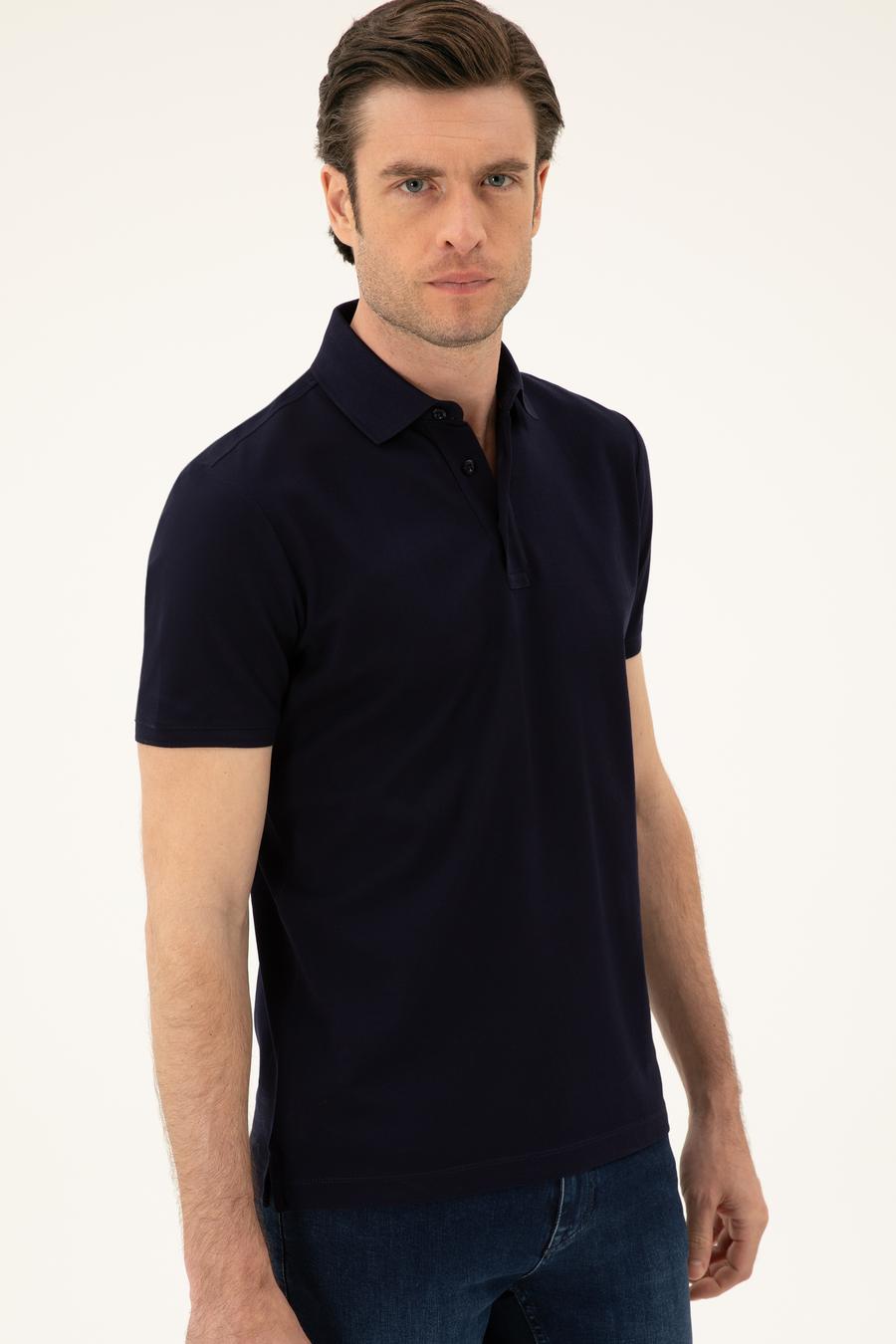 Lacivert Slim Fit Polo Yaka Merserize T-shirt - 50284772023