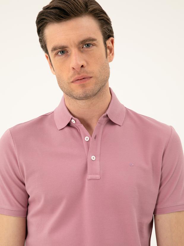 Gül Kurusu Slim Fit Polo Yaka Merserize T-shirt