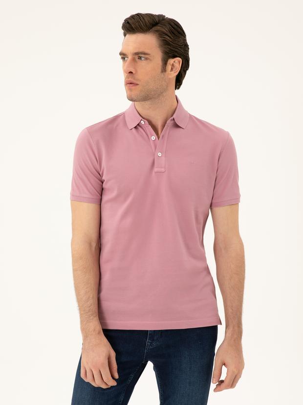 Gül Kurusu Slim Fit Polo Yaka Merserize T-shirt