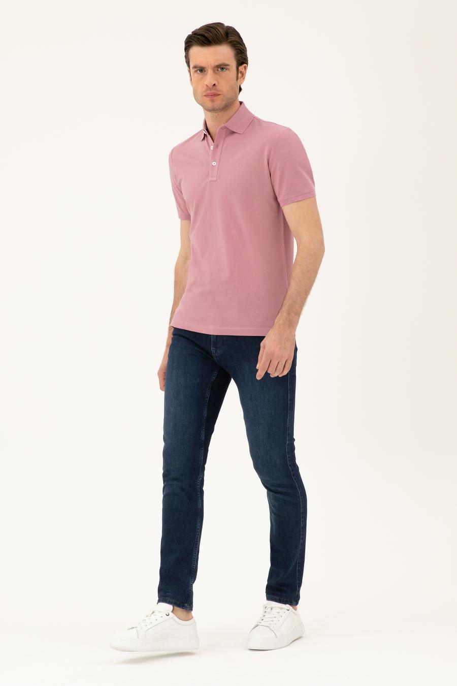 Gül Kurusu Slim Fit Polo Yaka Merserize T-shirt - 50284769145