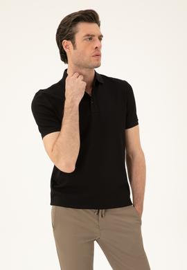 Siyah Slim Fit Polo Yaka Merserize T-shirt
