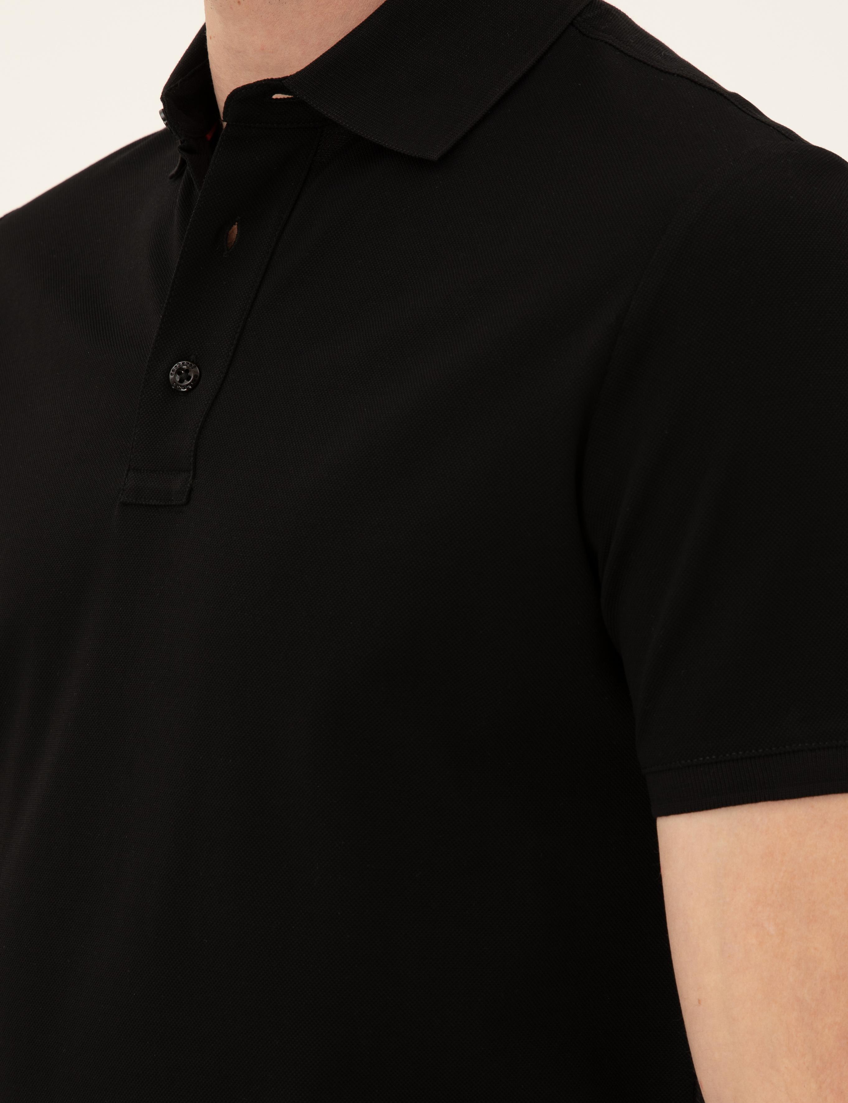 Siyah Slim Fit Polo Yaka Merserize T-shirt - 50284772014