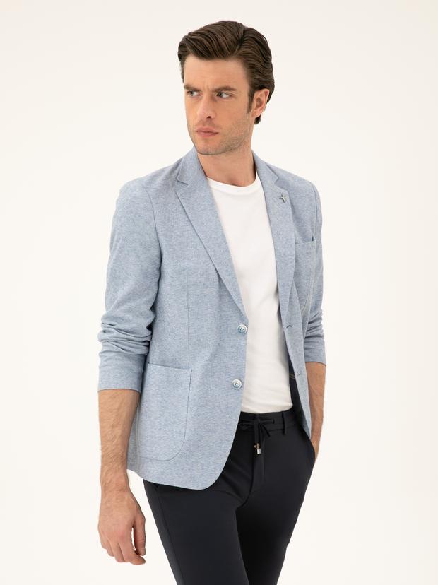 Açık Mavi Slim Fit Pamuk Karışımlı