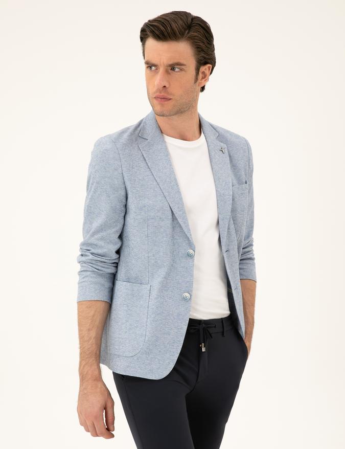 Açık Mavi Slim Fit Pamuk Karışımlı