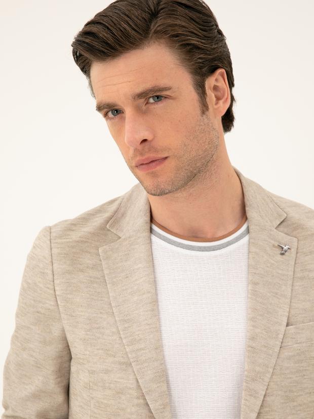 Bej Slim Fit Pamuk Karışımlı Ceket