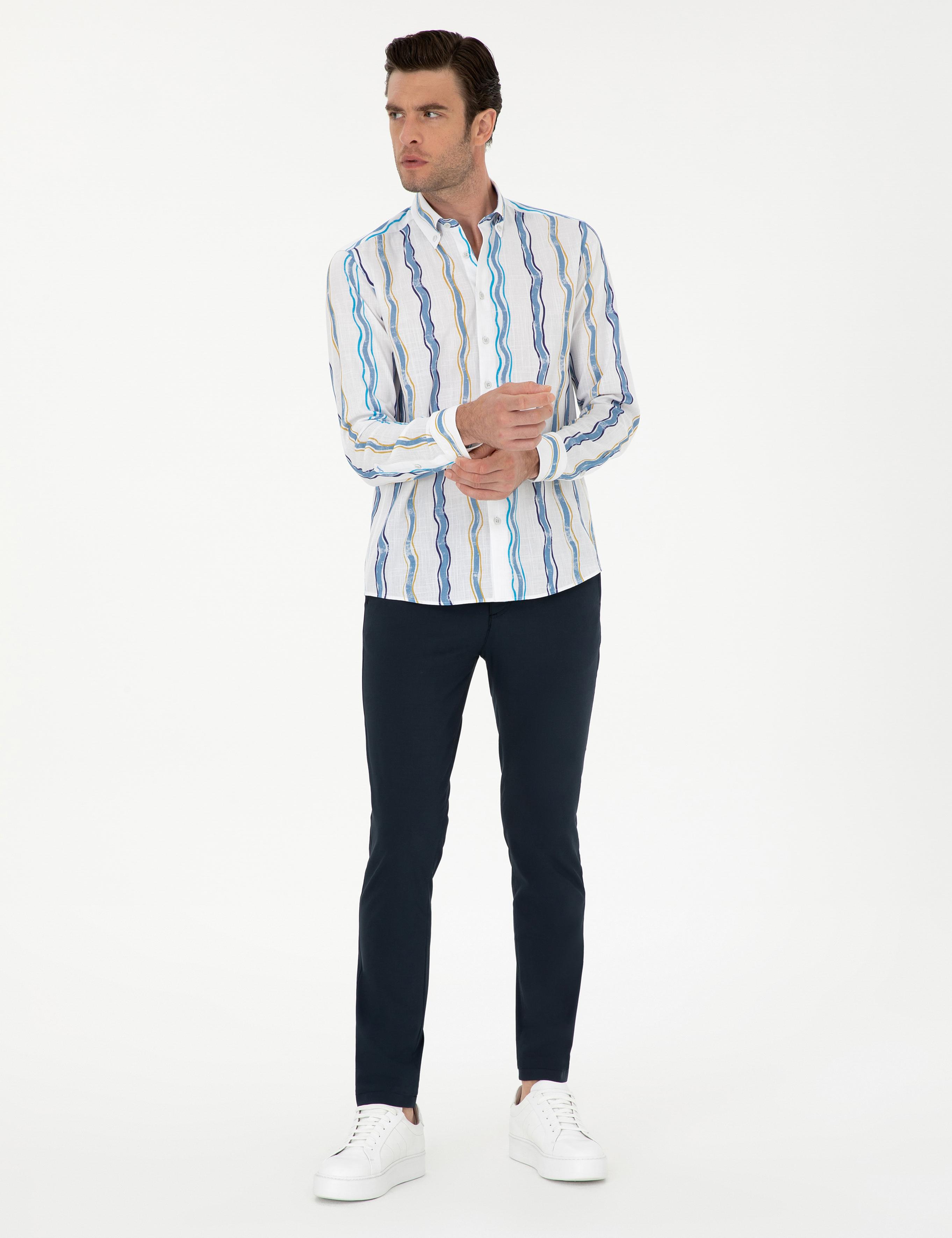 Mavi Slim Fit %100 Pamuklu Çizgili Gömlek - 50265585049