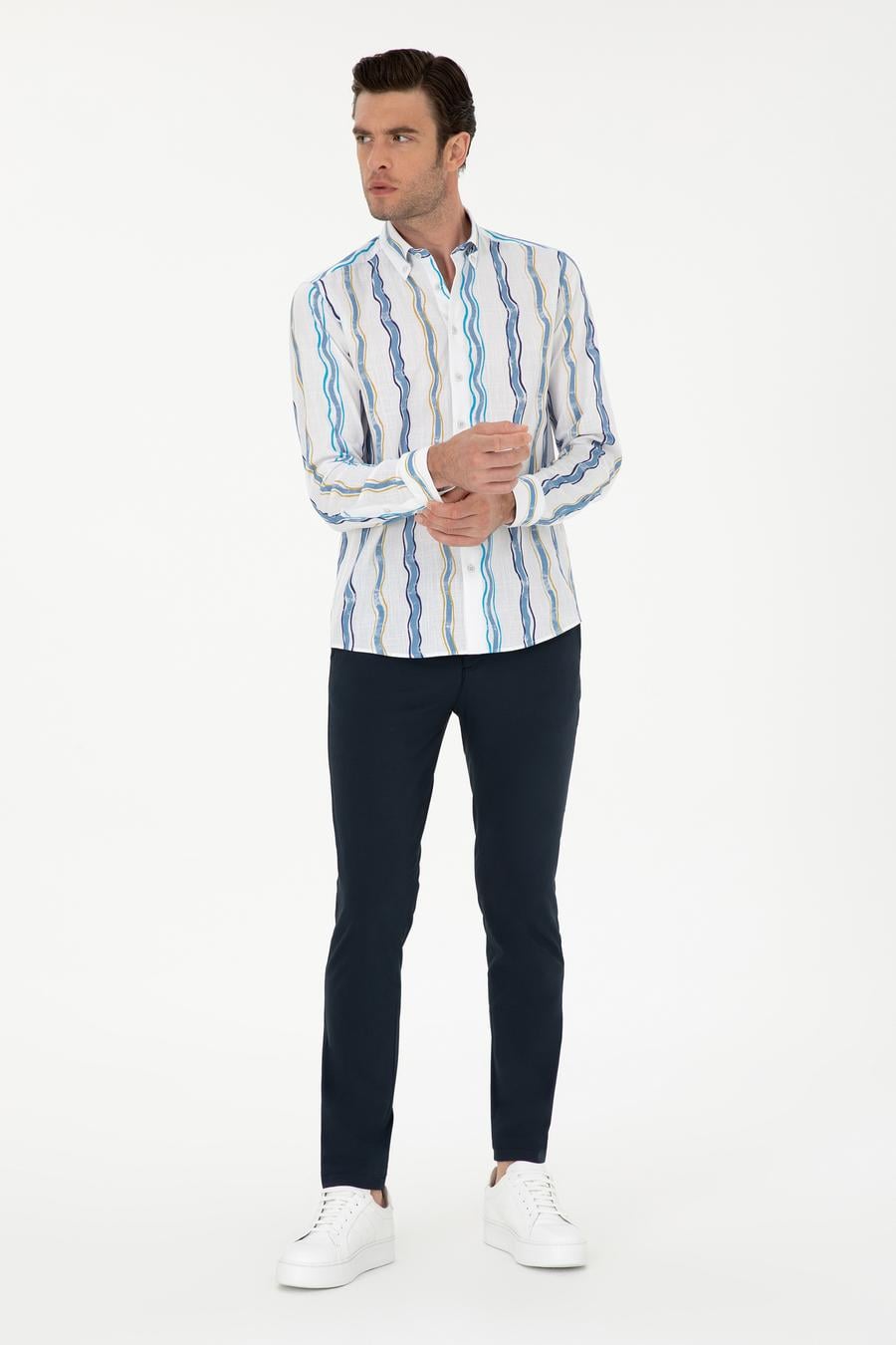 Mavi Slim Fit %100 Pamuklu Çizgili Gömlek - 50265585049