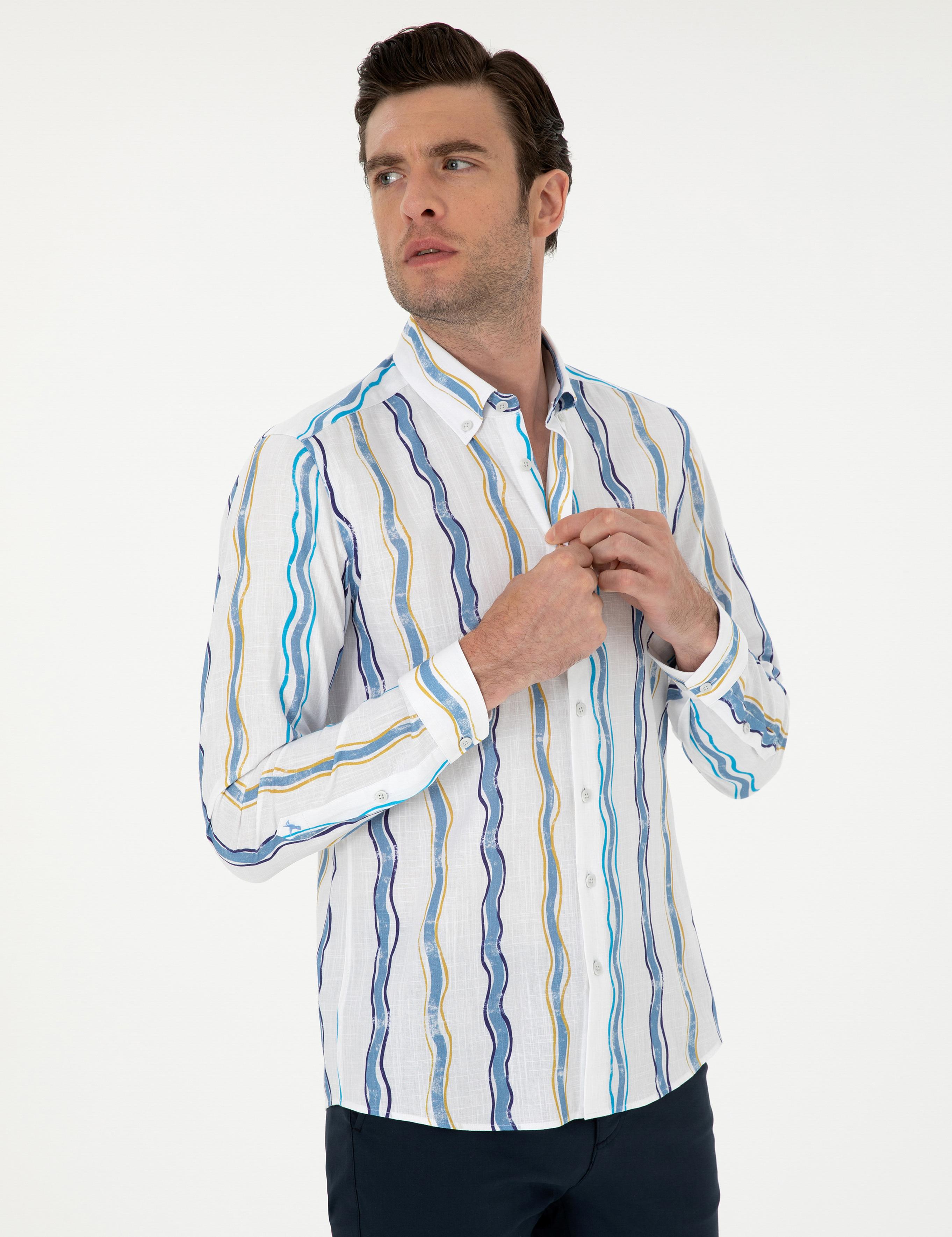 Mavi Slim Fit %100 Pamuklu Çizgili Gömlek - 50265585049