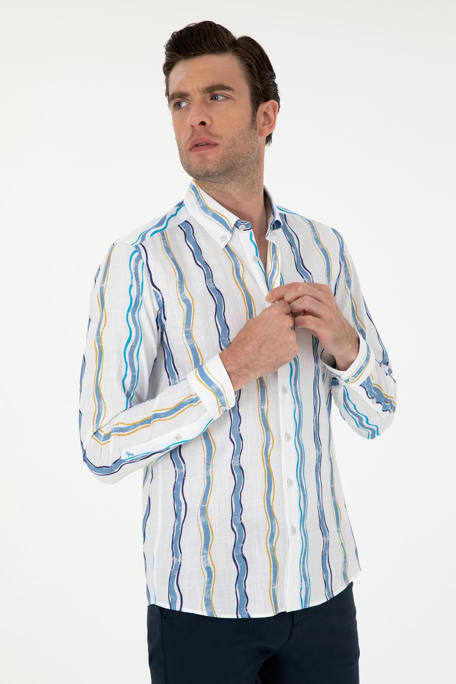 Mavi Slim Fit %100 Pamuklu Çizgili Gömlek - 50265585049