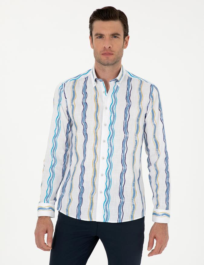 Mavi Slim Fit %100 Pamuklu Çizgili Gömlek