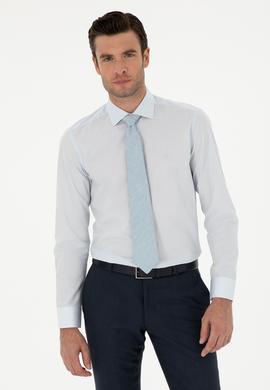 Açık Mavi Slim Fit %100 Pamuk Yarım İtalyan Yaka Basic Gömlek