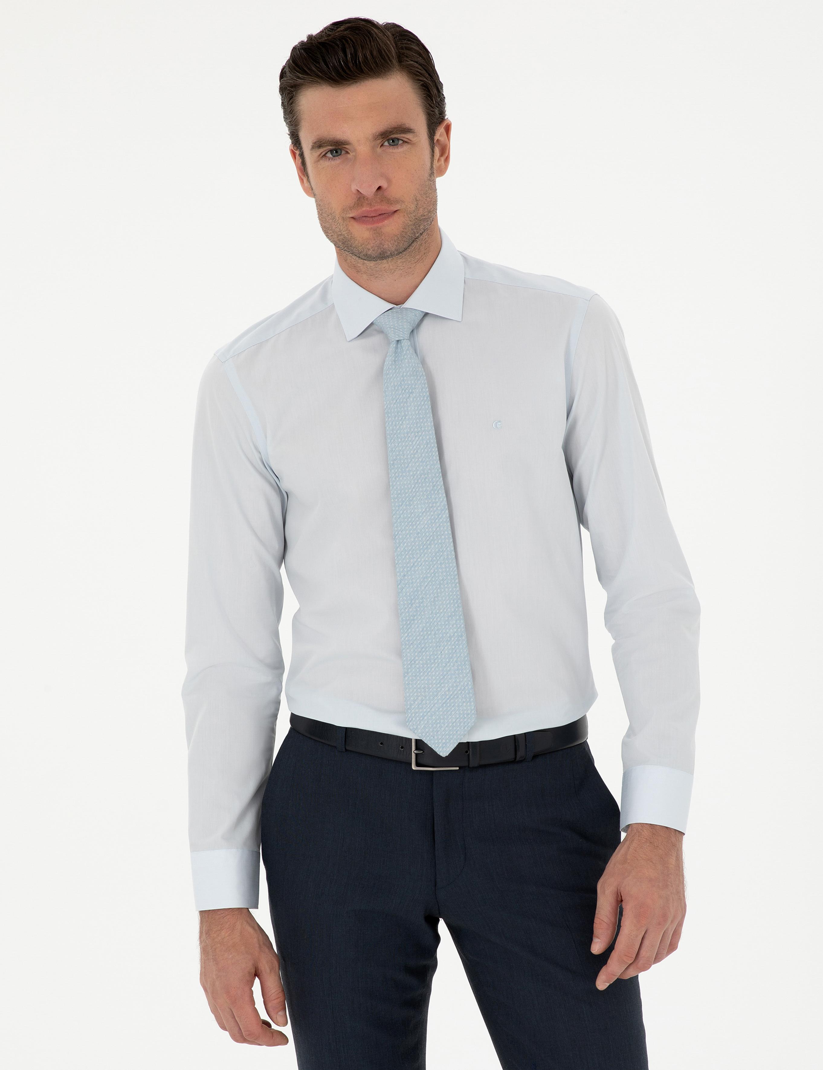 Açık Mavi Slim Fit %100 Pamuk Yarım İtalyan Yaka Basic Gömlek - 50294755007