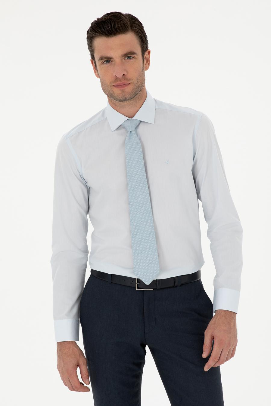 Açık Mavi Slim Fit %100 Pamuk Yarım İtalyan Yaka Basic Gömlek - 50294755007