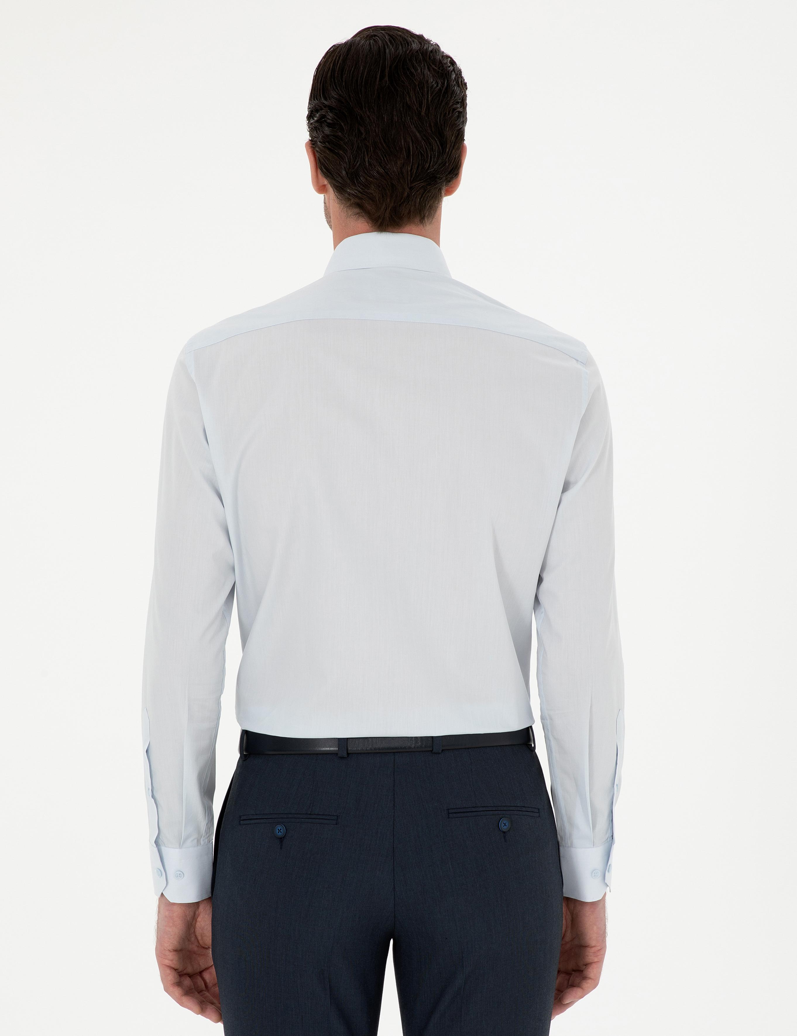 Açık Mavi Slim Fit %100 Pamuk Yarım İtalyan Yaka Basic Gömlek - 50294755007