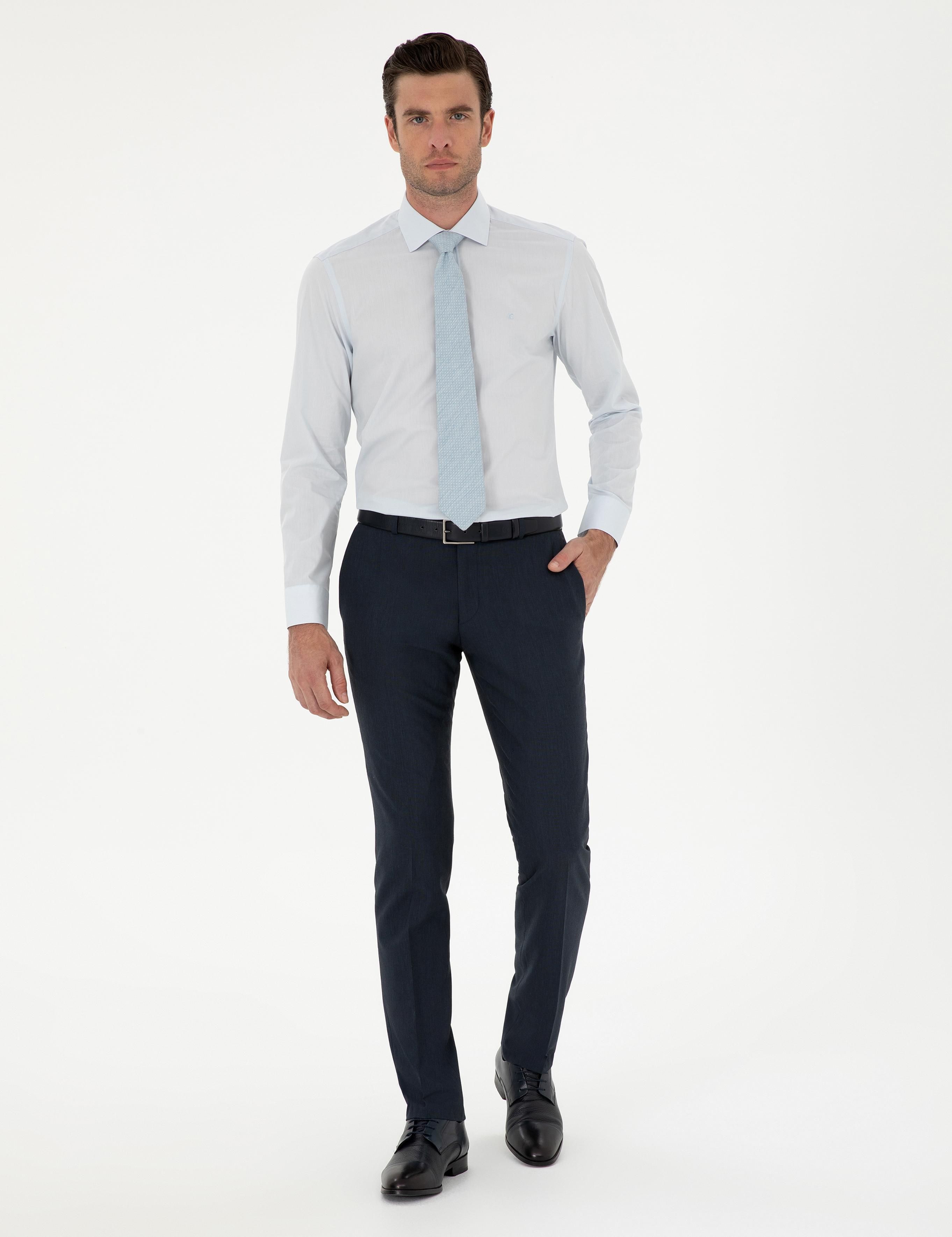 Açık Mavi Slim Fit %100 Pamuk Yarım İtalyan Yaka Basic Gömlek - 50294755007