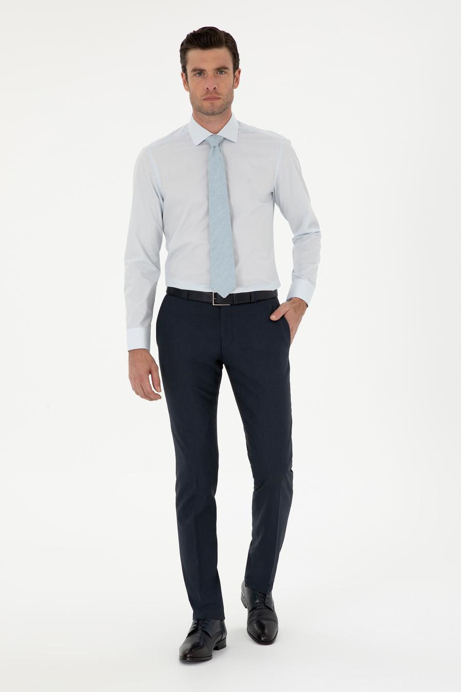 Açık Mavi Slim Fit %100 Pamuk Yarım İtalyan Yaka Basic Gömlek - 50294755007