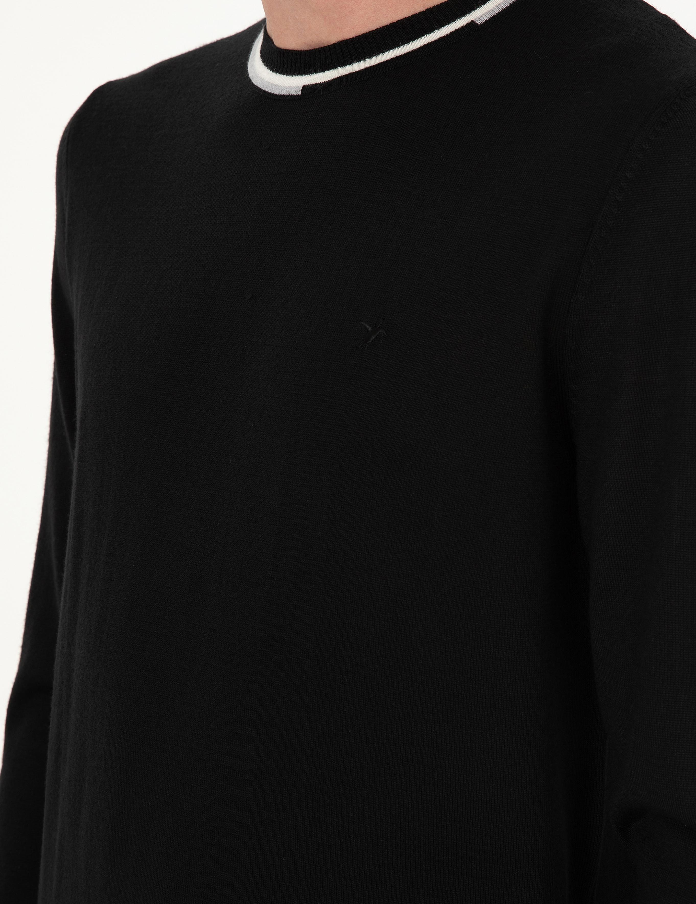 Siyah Slim Fit Yün Karışımlı Bisiklet Yaka Triko Kazak - 50271571070