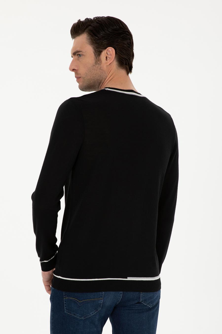 Siyah Slim Fit Yün Karışımlı Bisiklet Yaka Triko Kazak - 50271571070