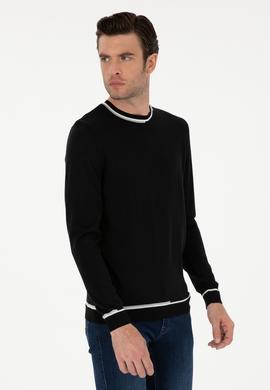 Siyah Slim Fit Yün Karışımlı Bisiklet Yaka Triko Kazak