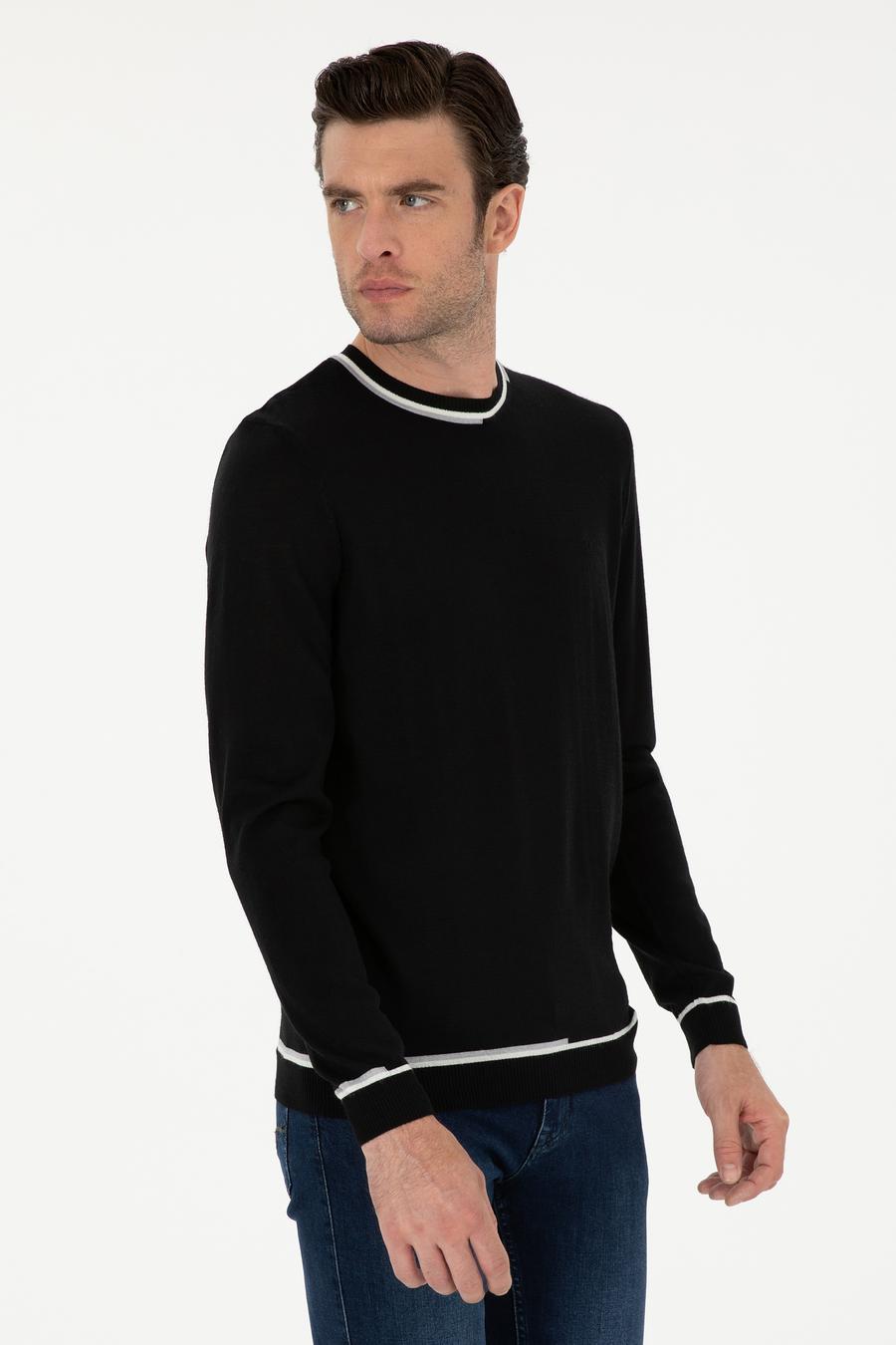 Siyah Slim Fit Yün Karışımlı Bisiklet Yaka Triko Kazak - 50271571070