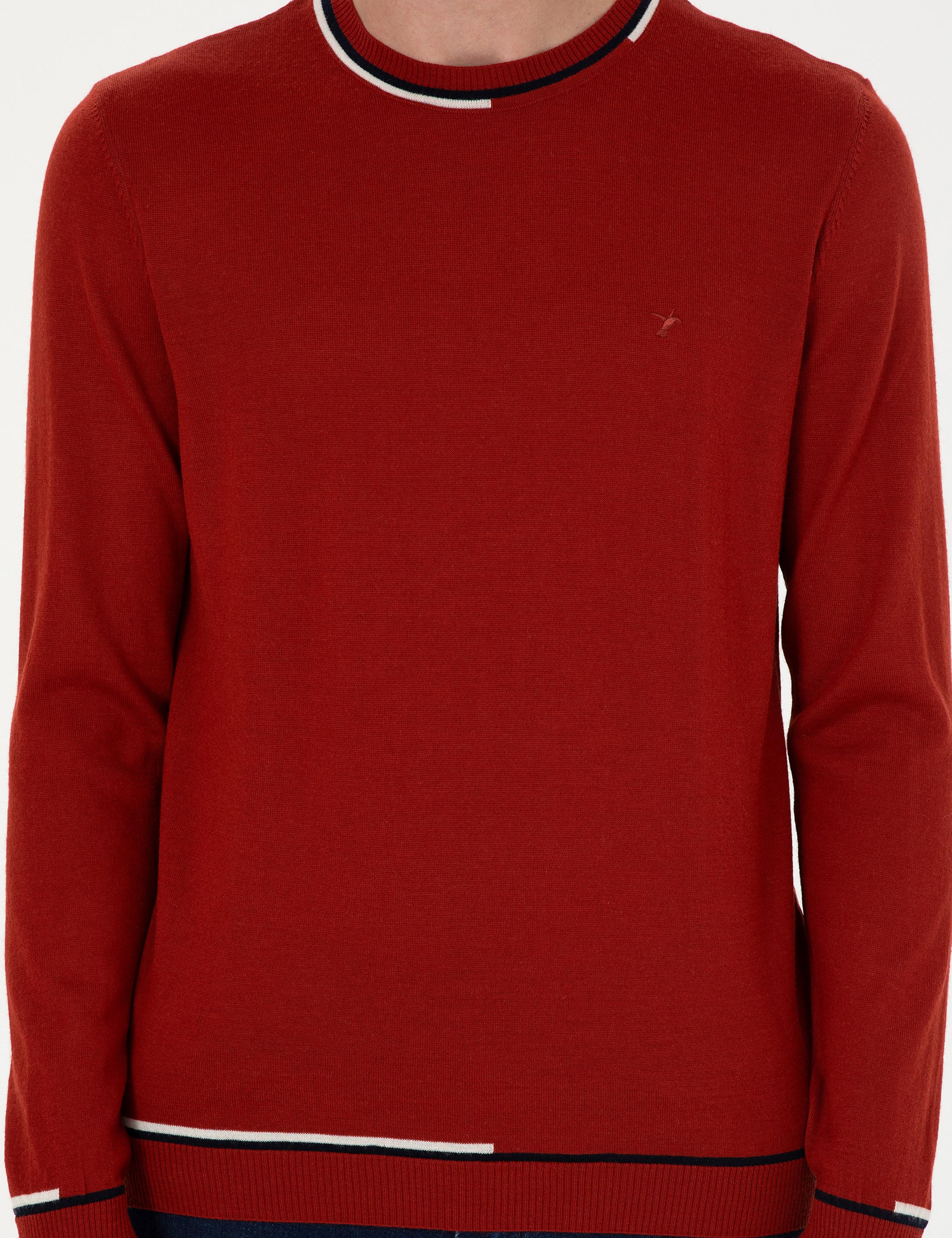 Kiremit Slim Fit Yün Karışımlı Bisiklet Yaka Triko Kazak - 50271571189