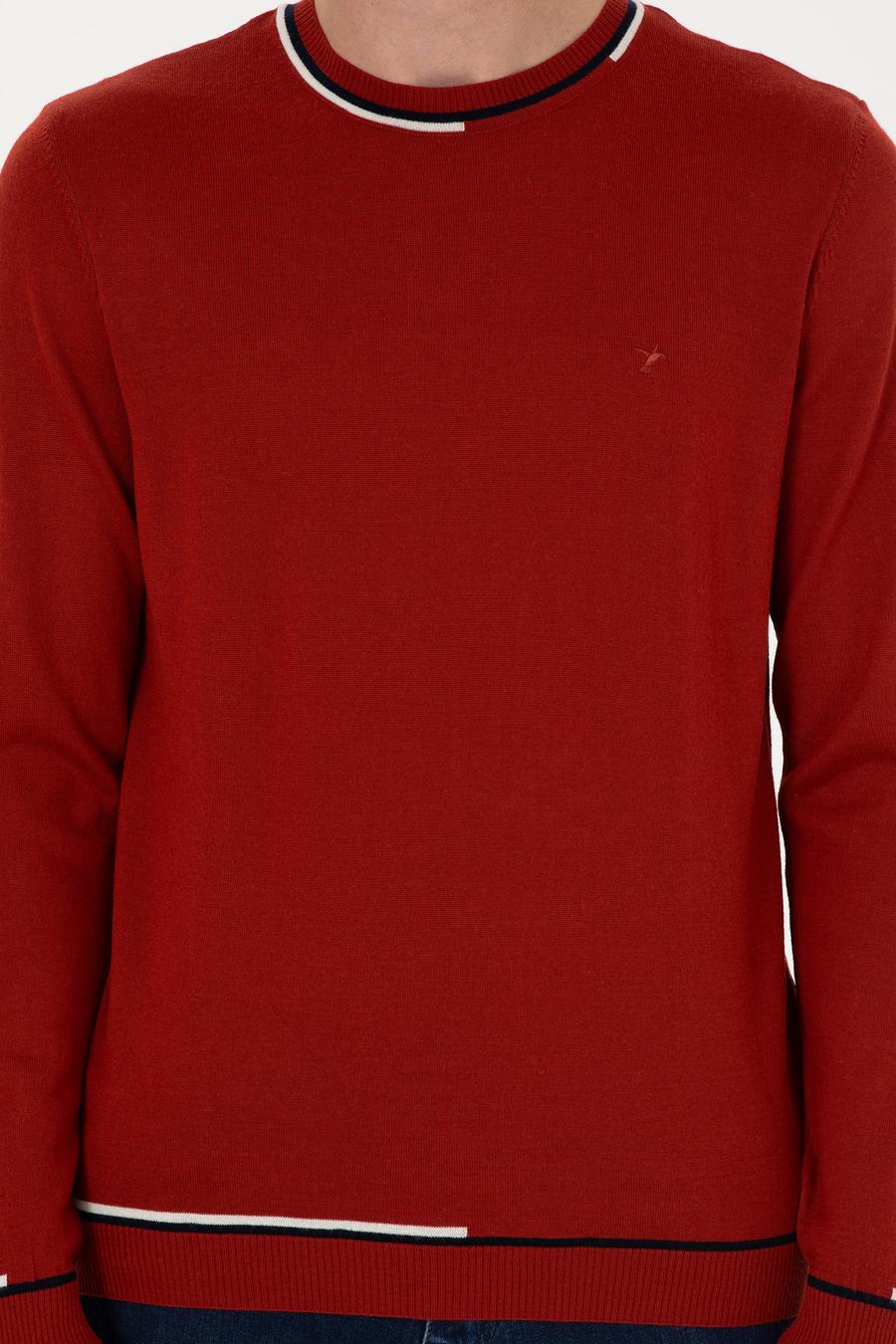 Kiremit Slim Fit Yün Karışımlı Bisiklet Yaka Triko Kazak - 50271571189
