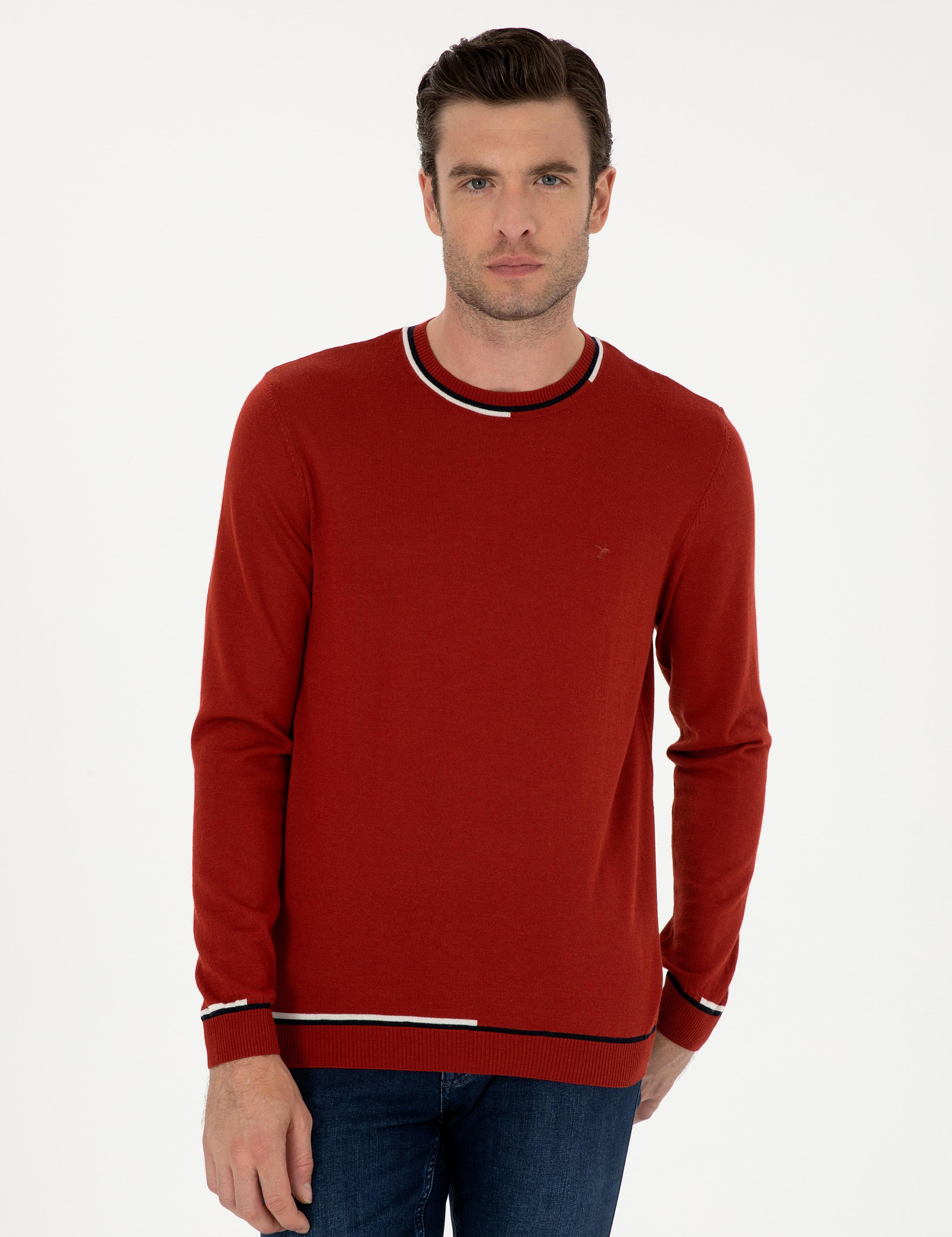 Kiremit Slim Fit Yün Karışımlı Bisiklet Yaka Triko Kazak - 50271571189