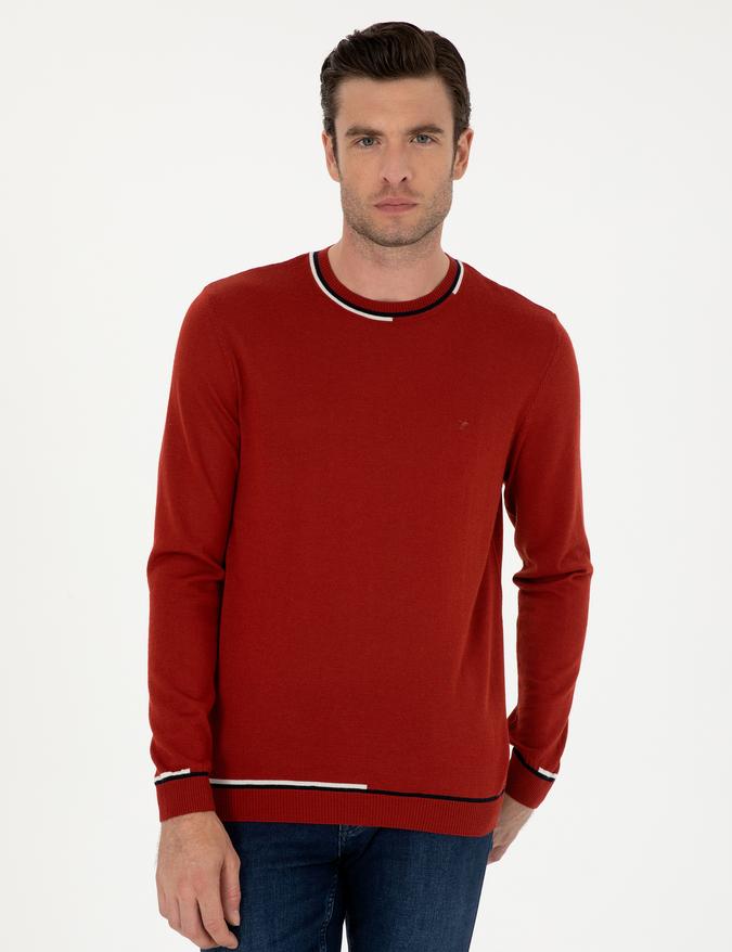 Kiremit Slim Fit Yün Karışımlı Bisiklet Yaka Triko Kazak