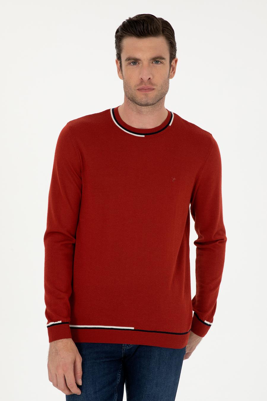Kiremit Slim Fit Yün Karışımlı Bisiklet Yaka Triko Kazak - 50271571189