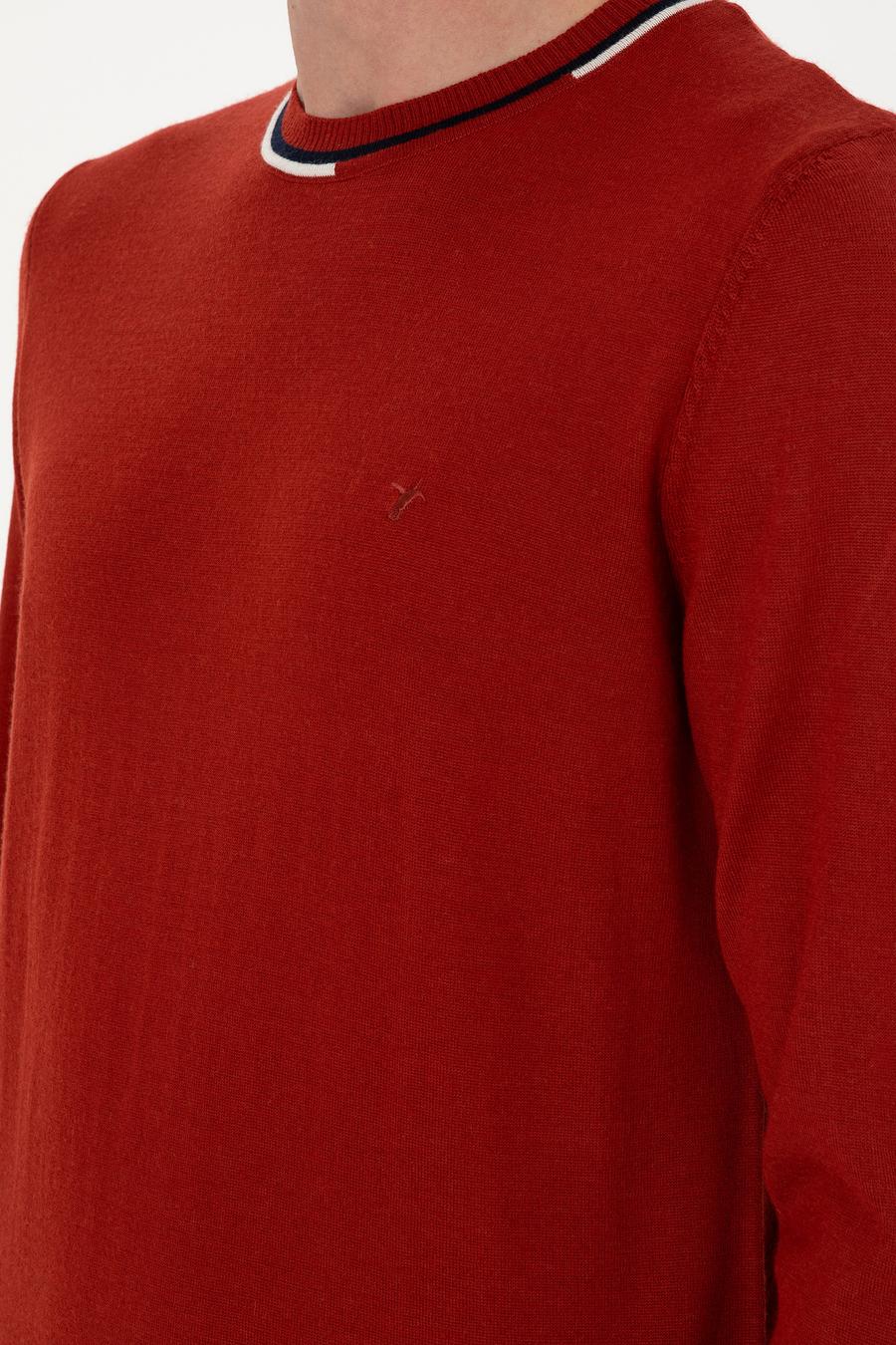 Kiremit Slim Fit Yün Karışımlı Bisiklet Yaka Triko Kazak - 50271571189
