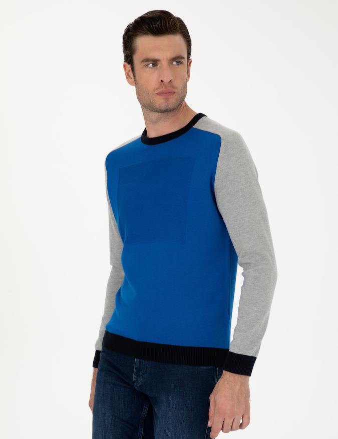 Sax Slim Fit Pamuk Karışımlı Bisiklet Yaka Triko Kazak