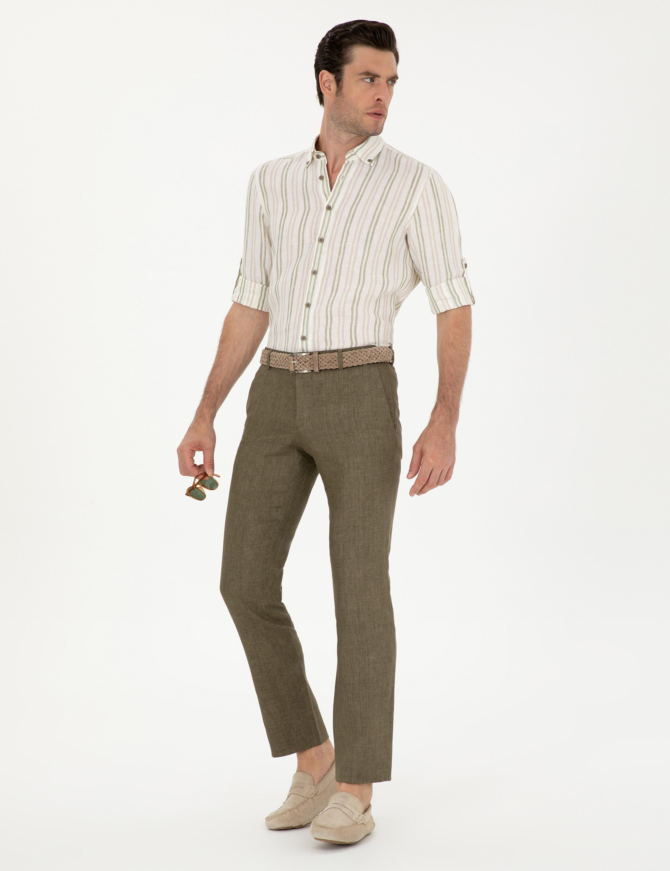Haki Slim Fit %100 Keten Pantolon - 50284952036