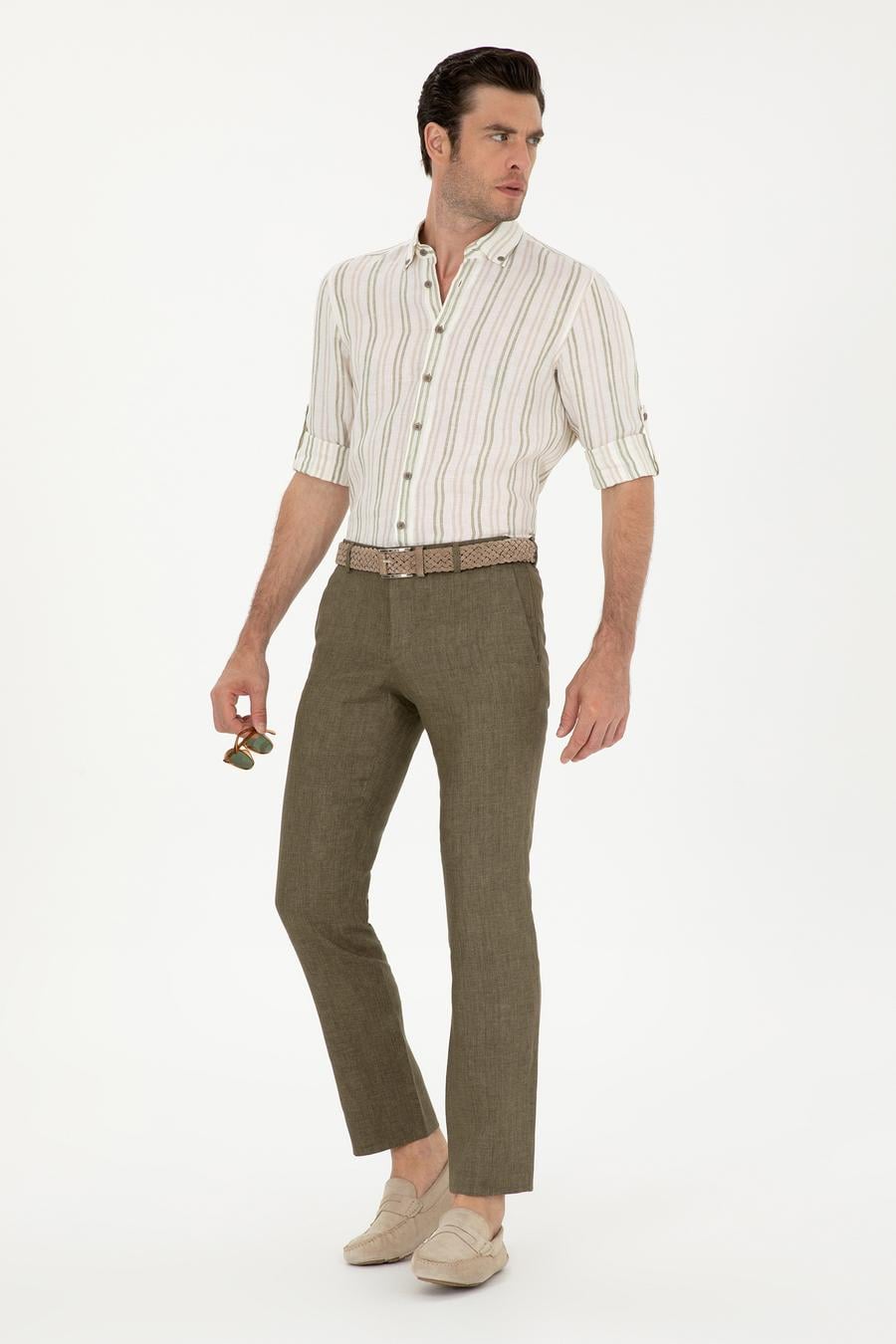 Haki Slim Fit %100 Keten Pantolon - 50284952036