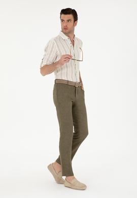 Haki Slim Fit %100 Keten Pantolon