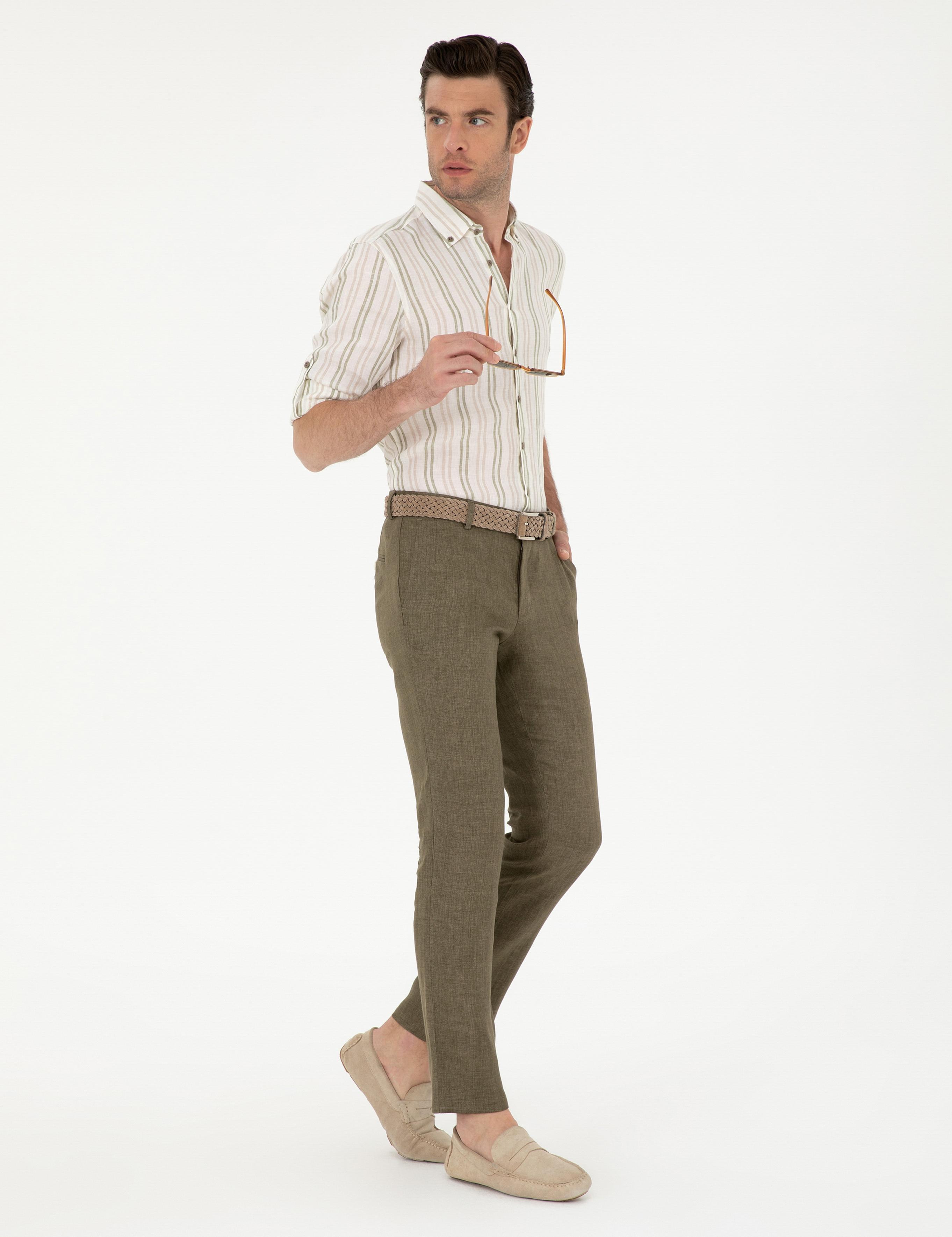 Haki Slim Fit %100 Keten Pantolon - 50284952036