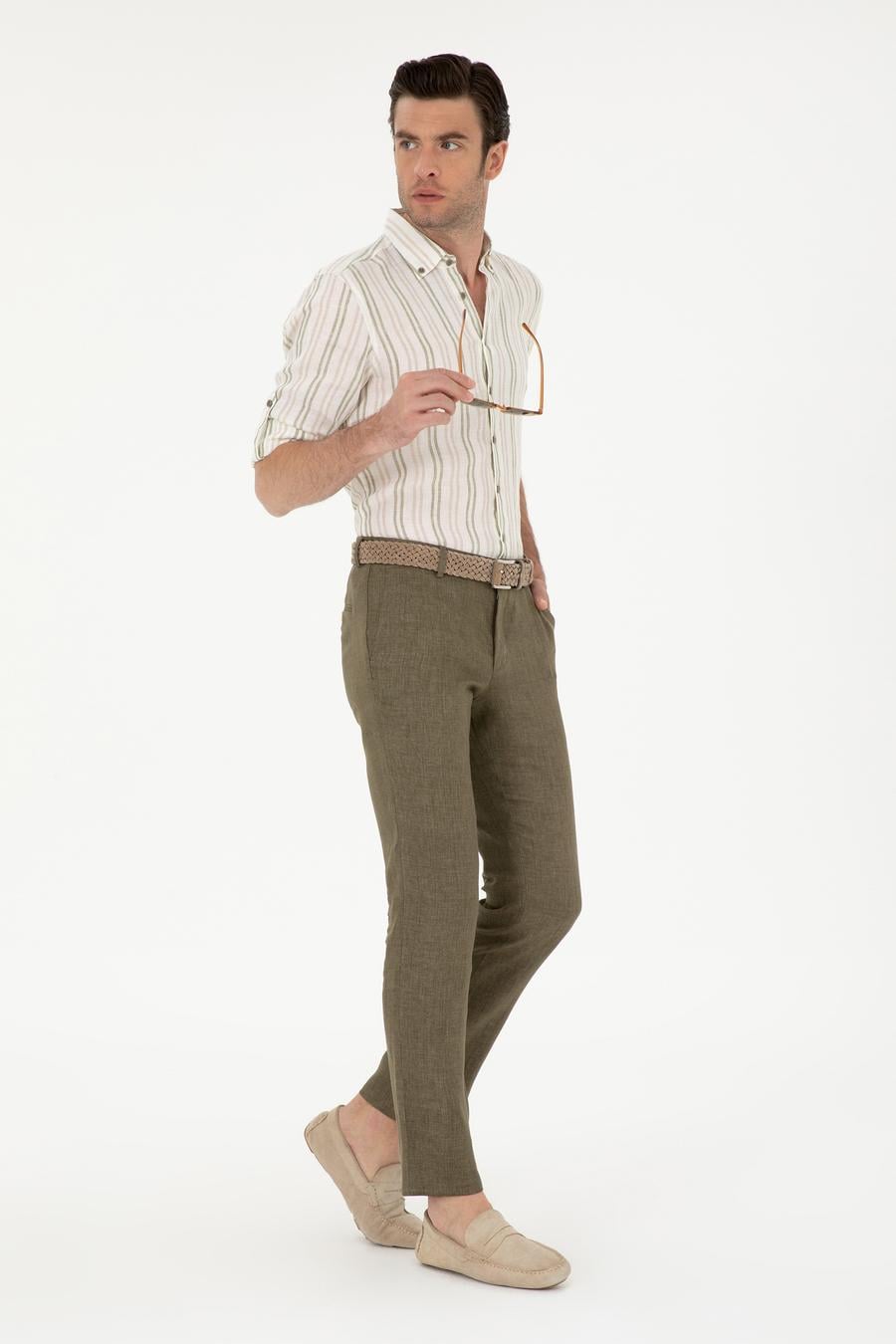 Haki Slim Fit %100 Keten Pantolon - 50284952036