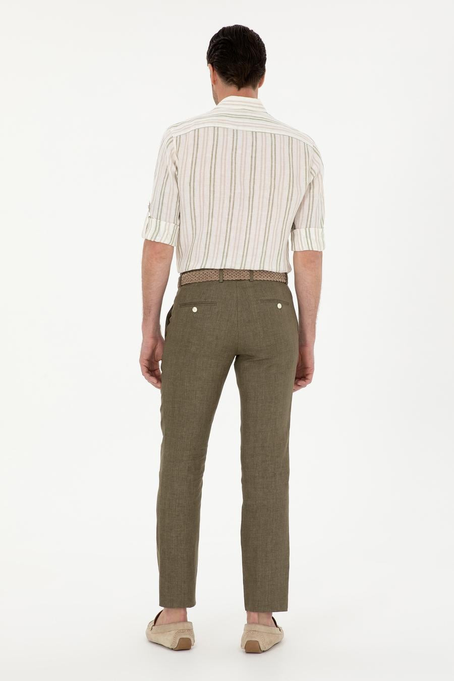 Haki Slim Fit %100 Keten Pantolon - 50284952036
