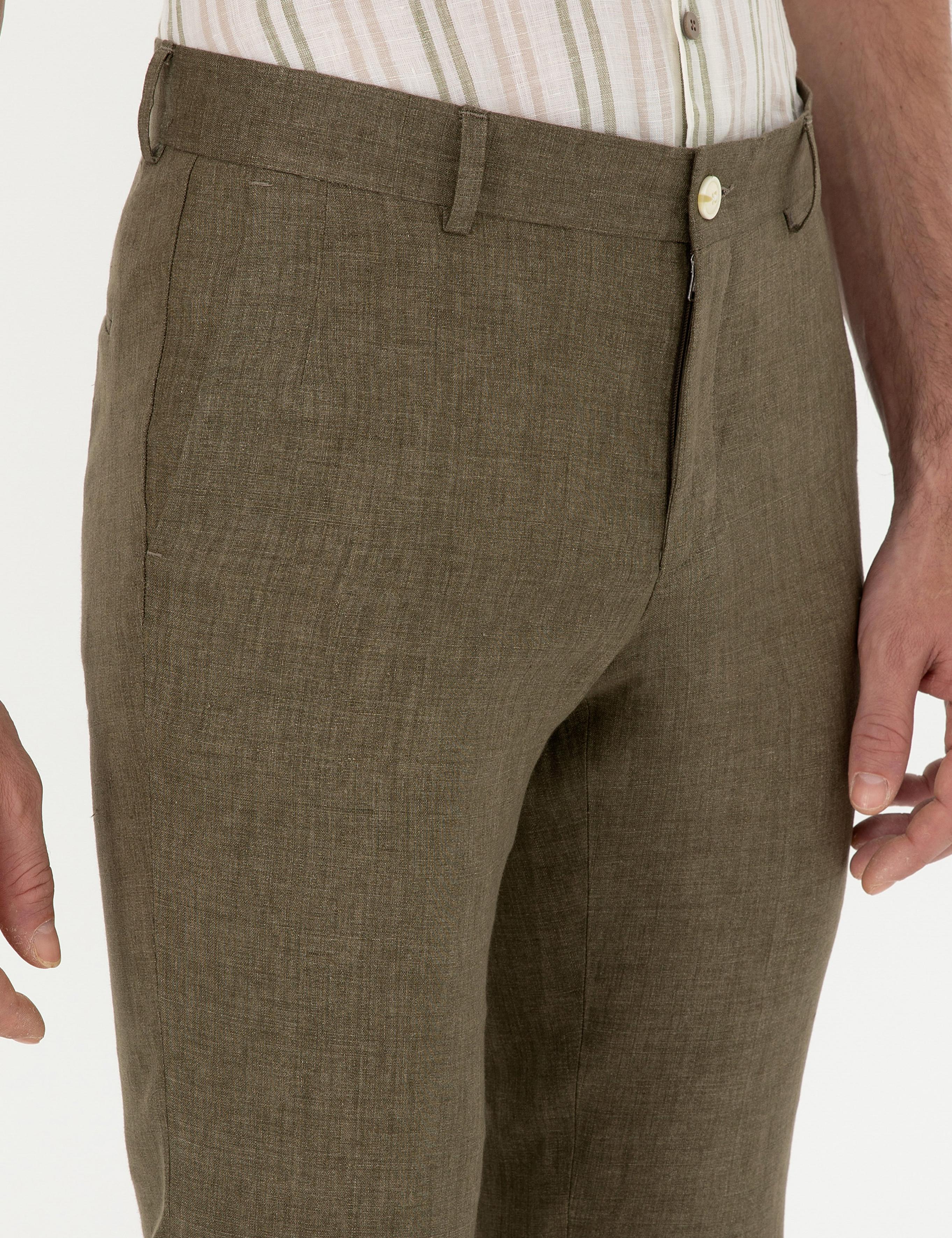 Haki Slim Fit %100 Keten Pantolon - 50284952036