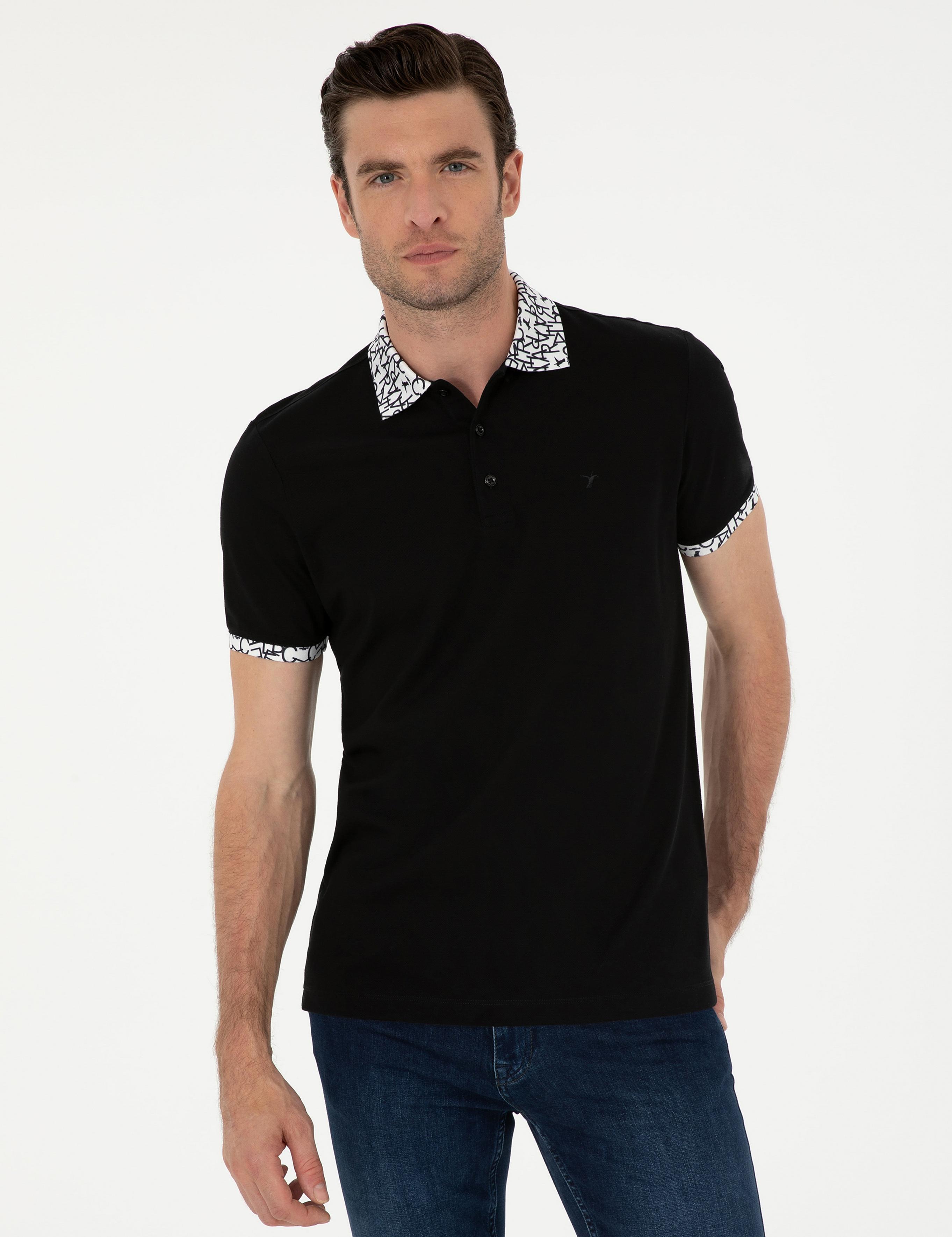 Siyah Slim Fit Polo Yaka Merserize T-shirt - 50284293047