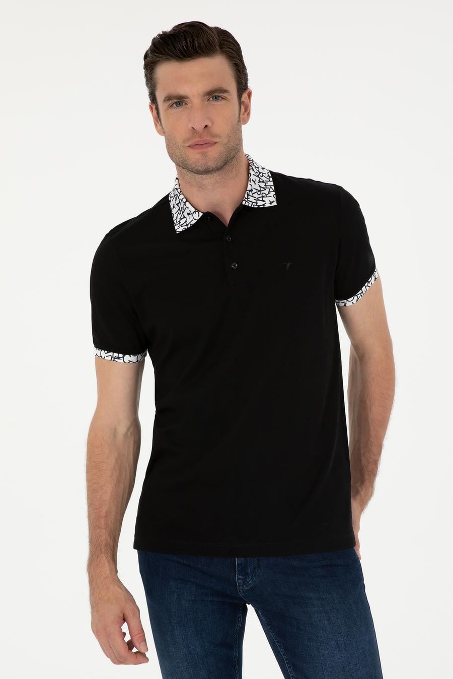 Siyah Slim Fit Polo Yaka Merserize T-shirt - 50284293047
