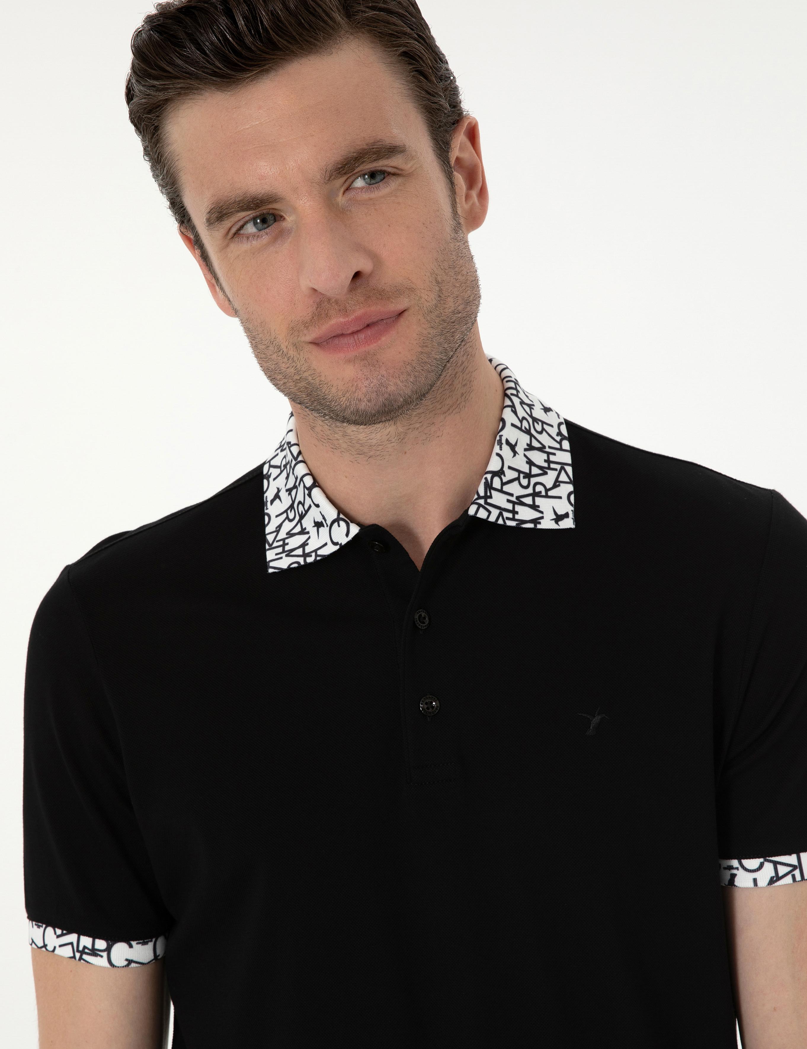 Siyah Slim Fit Polo Yaka Merserize T-shirt - 50284293047