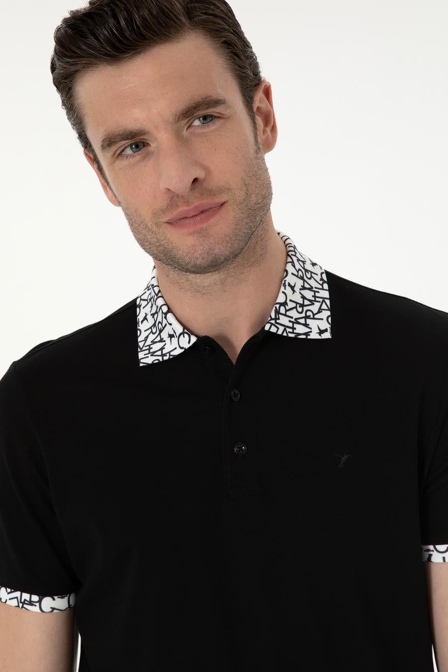 Siyah Slim Fit Polo Yaka Merserize T-shirt - 50284293047